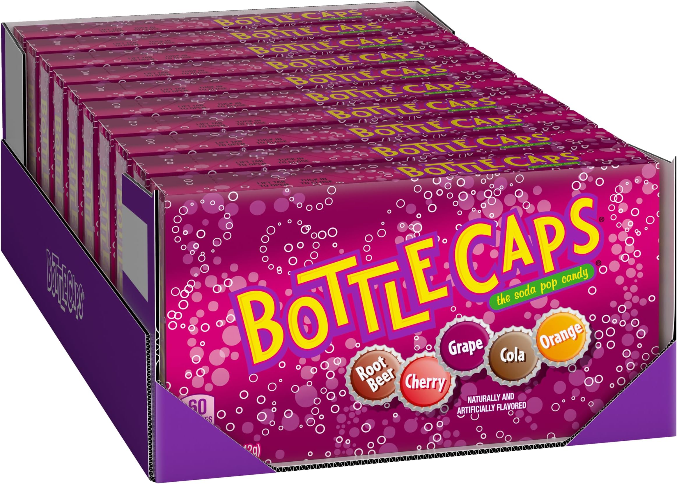 Bottle Caps, Fizzy Hard Candy, 5 Ounce Theater Candy Boxes (Pack of 10)