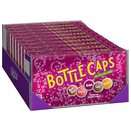 Bottle Caps, The Soda Pop Candy, sabor a cereza, uva, cerveza de raíz y naranja, caja de dulces de cine de 5 onzas (paquete de 10)