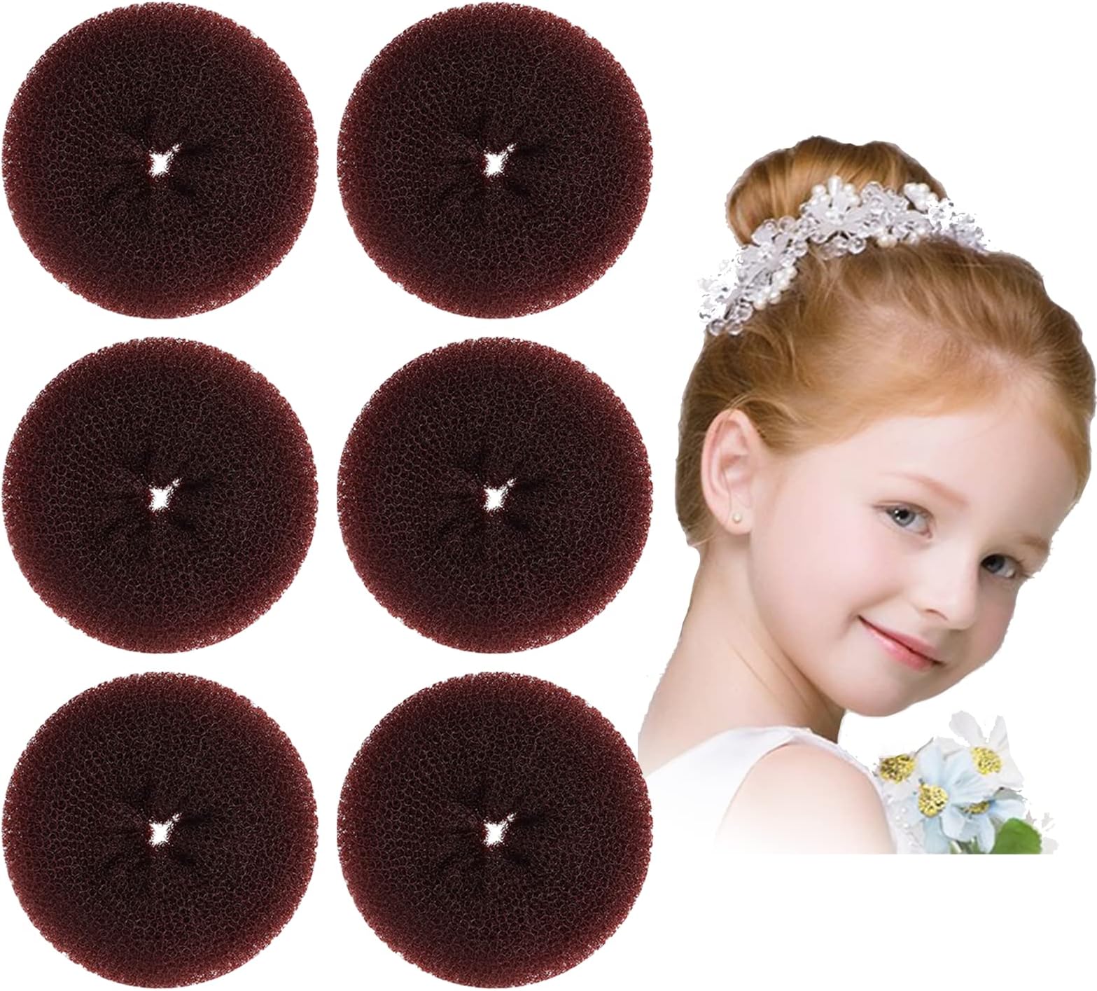 Extra Bun Maker for Kids, Ring Style Hair Doughnut Shaper, 6PCS Chignon for Short and Thin Hair (Small Size, 2.5 Inch/Brown)