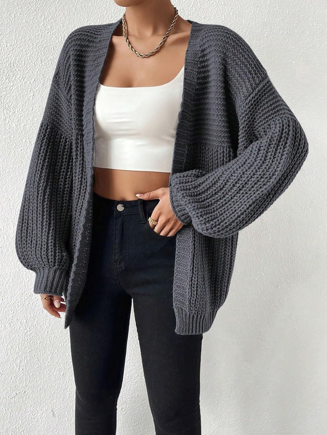 LIGHT DOT Women's Chunky Cardigan Sweater Long Sleeve Batwing Open Front Casual Slouchy Knit Coat - Image 4