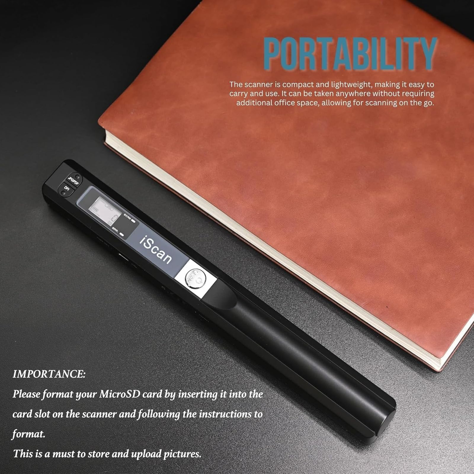 Portable Scanner, A4 Document Scanner, Photo Scanner with 16GB Memory Card, USB Connection for Computer, Black, LNKH09 — view 2