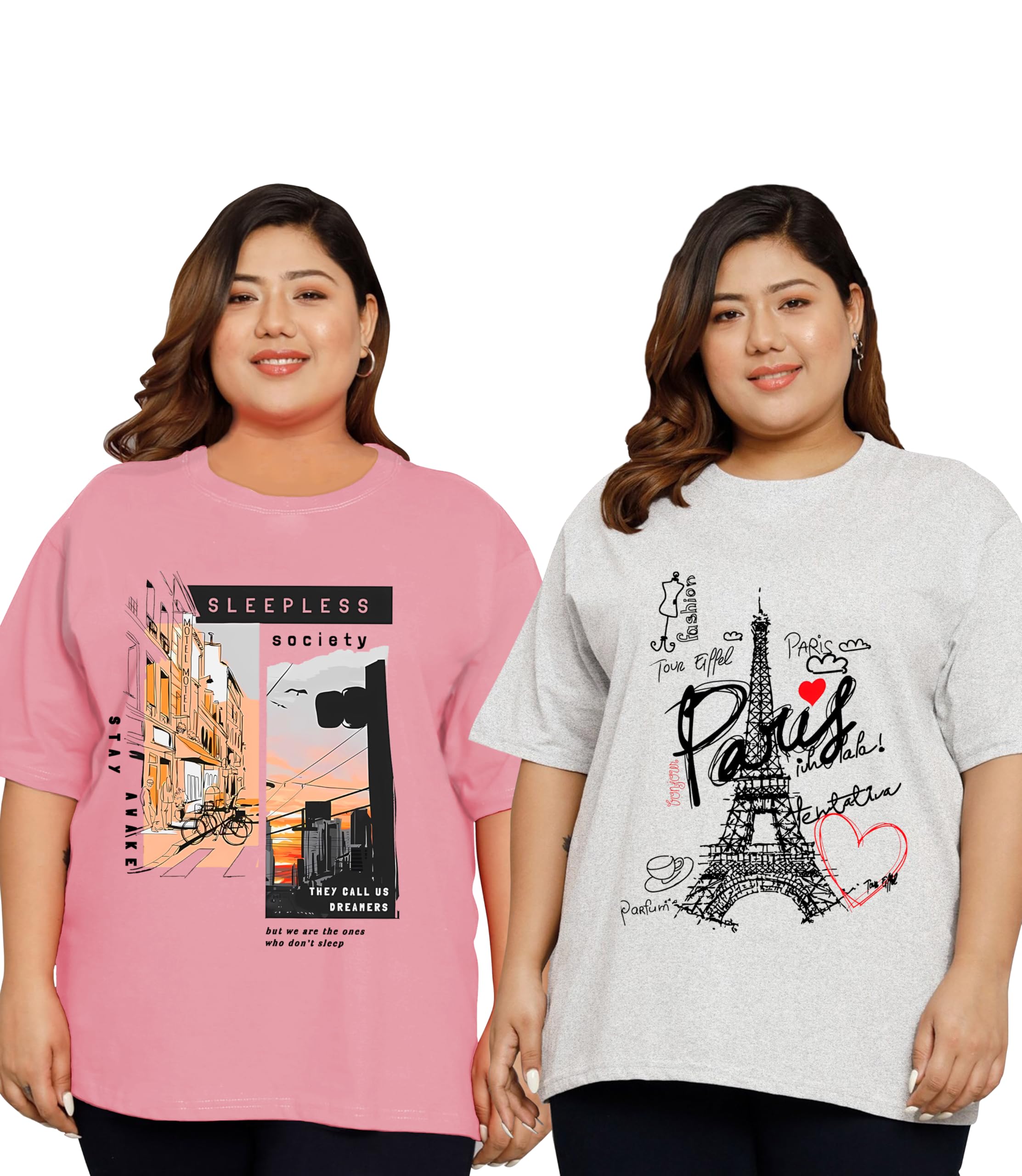 Elite Soul Womens Plus Size Oversized Baggy Fit Drop Shoulder Graphic Design T-Shirt | Combo Pack of 2, Half Sleeves, Korean Style Casual Wear (XL, 2XL, 3XL, 4XL, 5XL)-picture-18