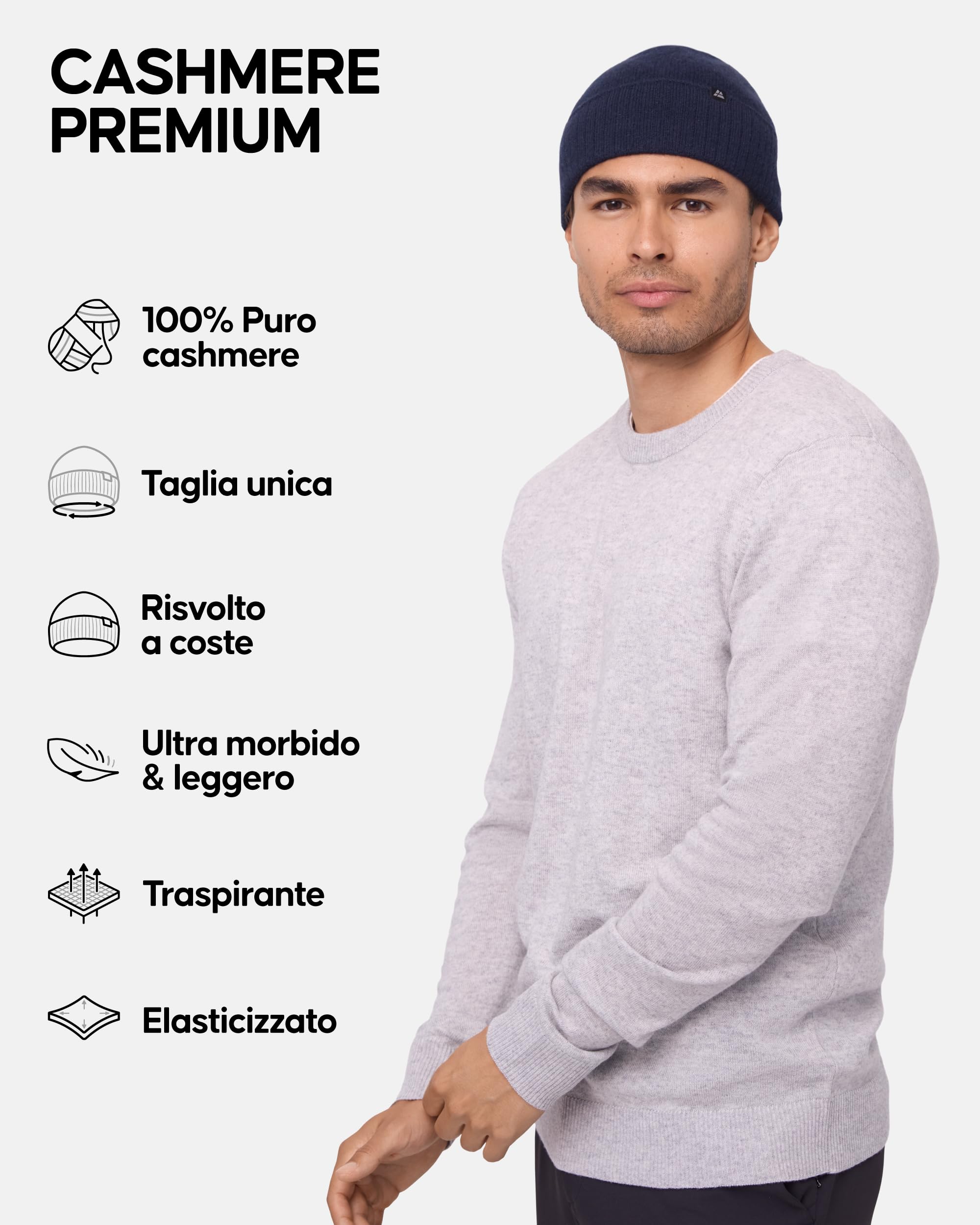 DANISH ENDURANCE Cappello Beanie 100% Cashmere, Uomo Donna, Morbido e Comodo, Caldo per Autunno e Inverno, Comfort Premium