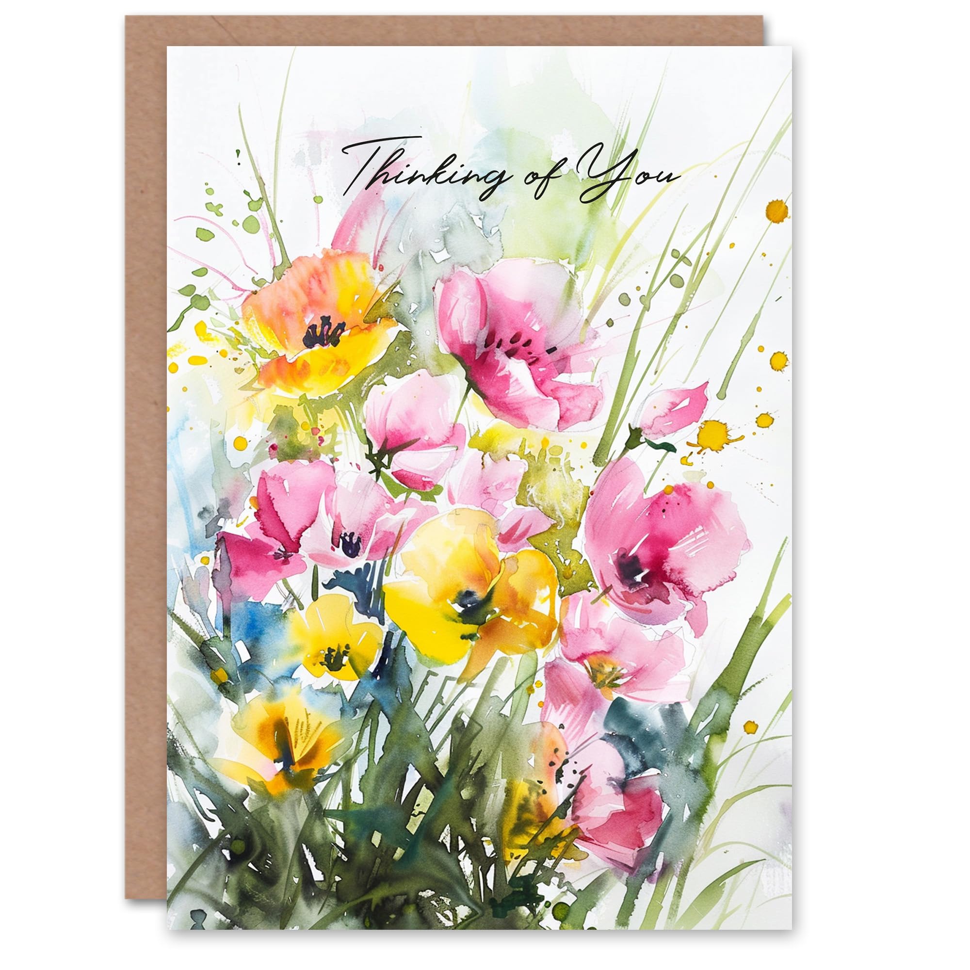 Artery8 Get Well Card Thinking Of You Flowers Wildflower Painting For Her Gran Sister Niece Daughter Wife Woman Greeting Card