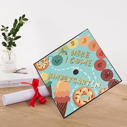 Vista 9 de Once Upon A Time Decoración para gorra de graduación de jardín de infantes, decoraciones de gorra de graduación con purpurina, decoración de gorra