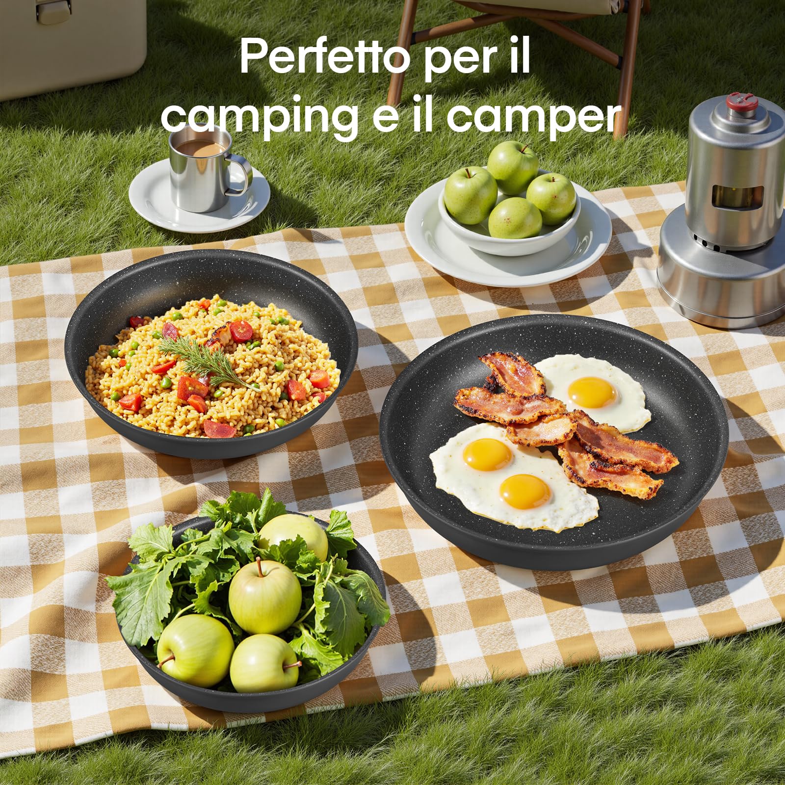 Fadware Set di Padelle Antiaderenti in Ceramica, Padella Antiaderente con Manico Removibile, Padelle Induzione per Camper e Cucina Piccola, Impilabili, Adatto per il forno, Senza PFAS, 20 + 24 + 28 cm
