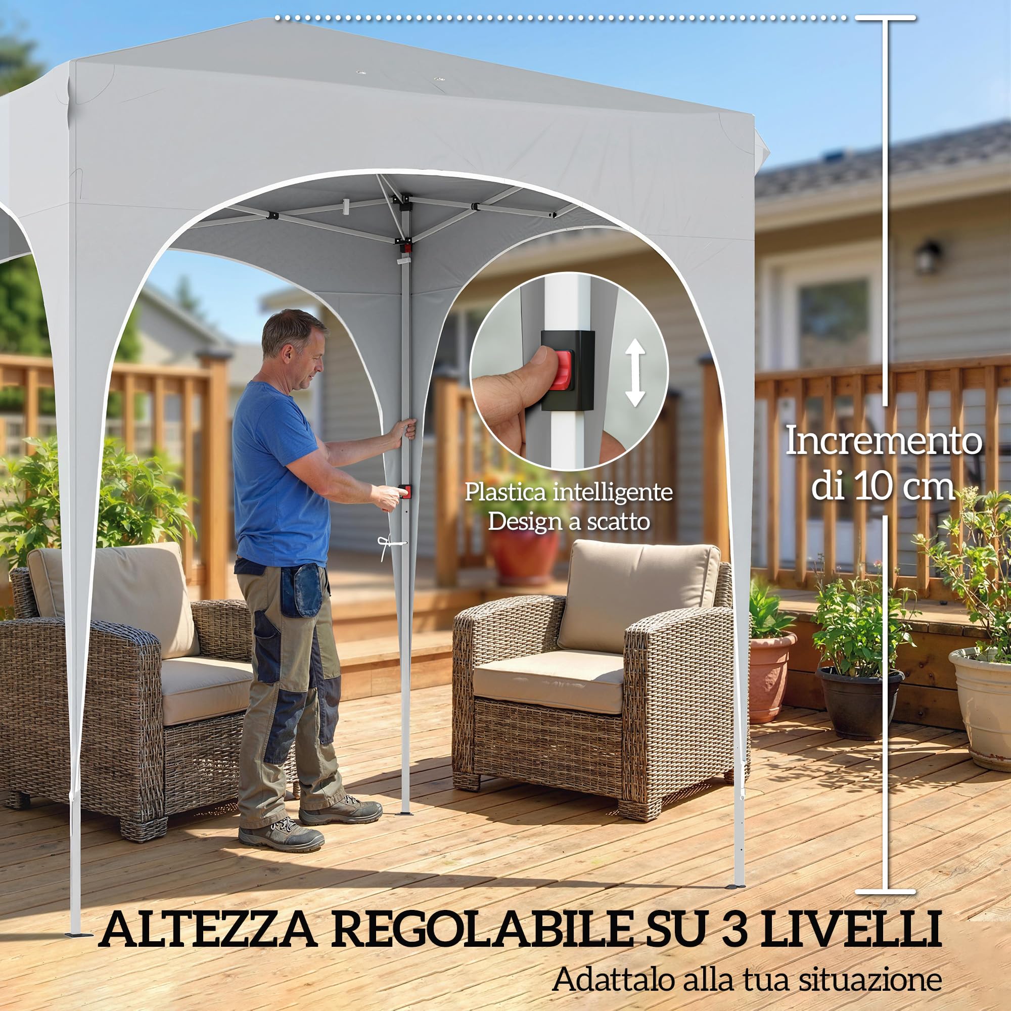 Outsunny Gazebo Pieghevole 2 x 2 m da Giardino Portatile Grigio Chiaro