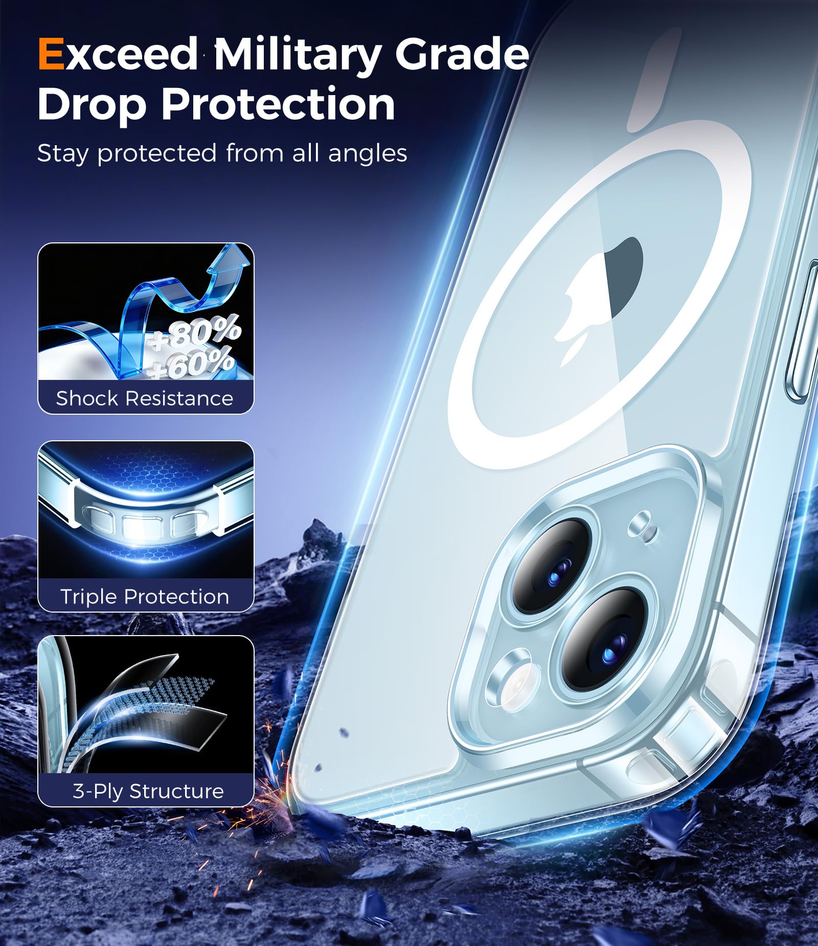 Qasyfanc Magnetic for iPhone 15 Case with 2 Tempered Glass Screen Protector, Compatible with MagSafe, Full Camera Protection, [Anti-Yellowing] Shockproof Protection Phone Case, Clear - 5