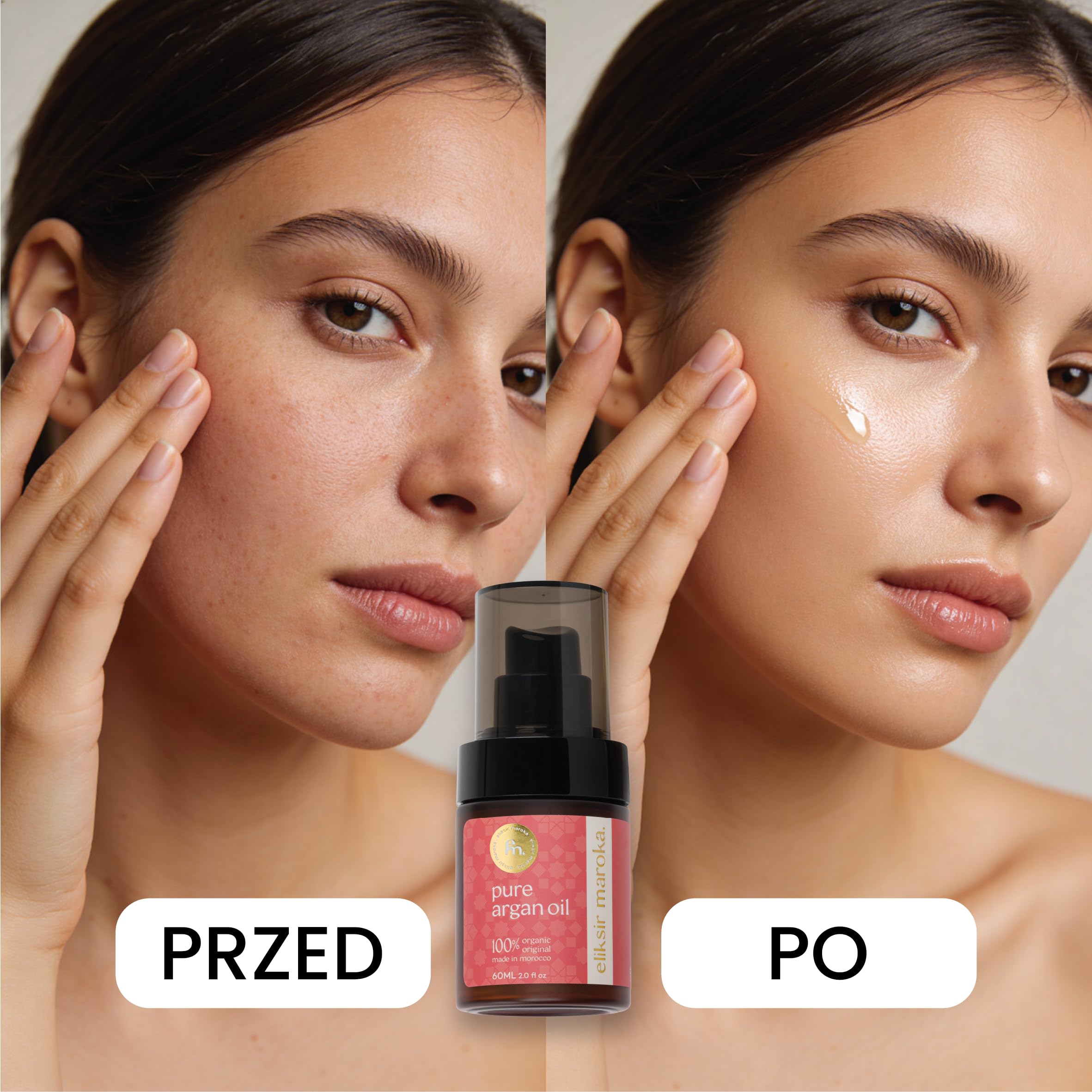Olej Arganowy 100% Naturalny Dezodoryzowany 60 ml – Eliksir Maroka – Olejek do Twarzy, Ciała i Włosów – Tłoczony na Zimno