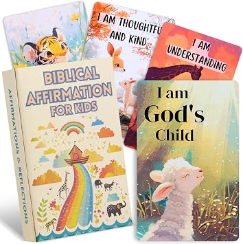 Christian Biblical Affirmation Cards for Kids - 52 Themed Scripture Cards with Family Discussion Questions | Daily Devotional & Bible Memory Tool | Inspirational Faith Gifts