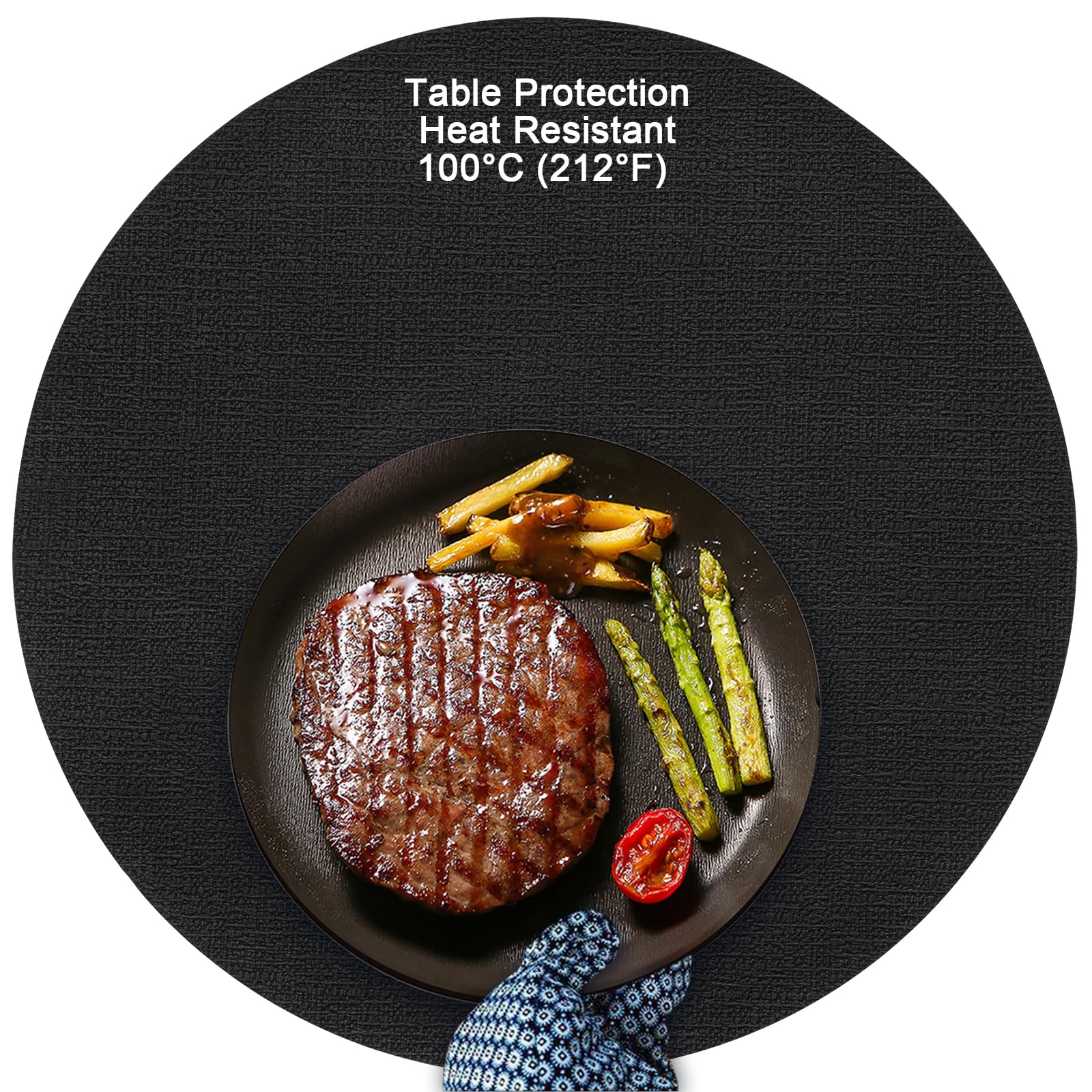 Myir JUN Tovagliette Americane e Sottobicchieri Set di 6, Tovagliette Rotonde 36 cm Tovagliette Colazione Plastica in Pelle Tovaglietta Americana Impermeabile Lavabili (Crema Nero, Set di 6)