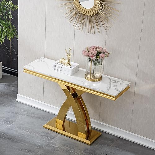 Miniatura 48 de SSLine Mesa de Centro Rectangular de Mármol Sintético para Sala de Estar, Mesa Central Moderna de Mármol Blanco de Lujo con Base de Diamante Mesa de