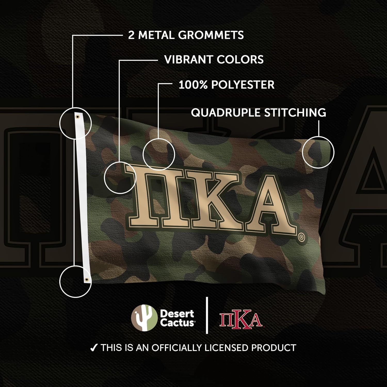 Desert Cactus Pi Kappa Alpha Camo Letter Fraternity Flag Banner 3 feet x 5 Sign Decor pike (Flag - Camo)
