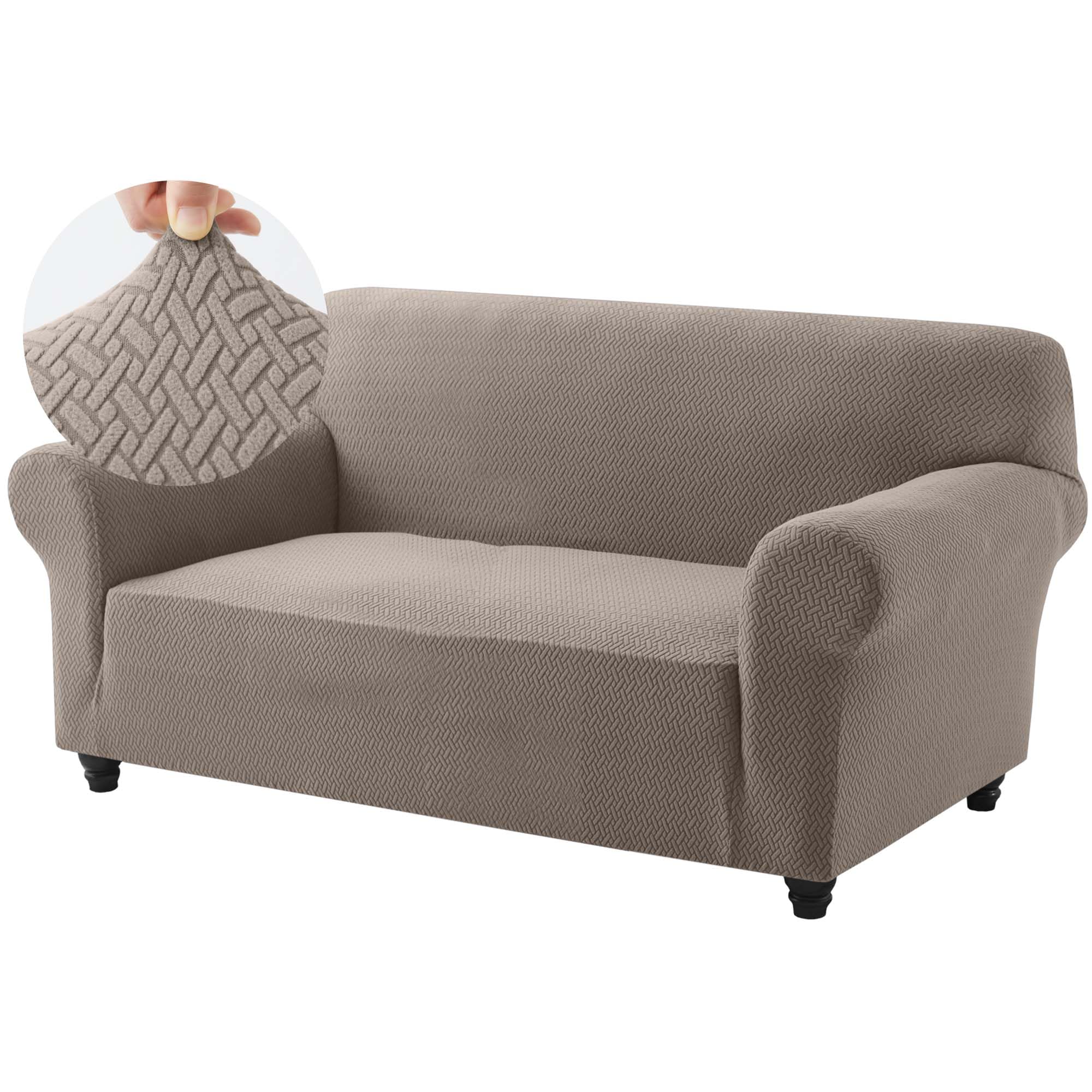 Hafaa High Stretch Sofa Cover 2 Seater Spandex Elastic Fit Loveseat Sofa Slipcovers T Shape - Super Soft Non Slip Couch Covers Washable Furniture Protector for Pets/Kids/Dogs (Coffee/Sand)