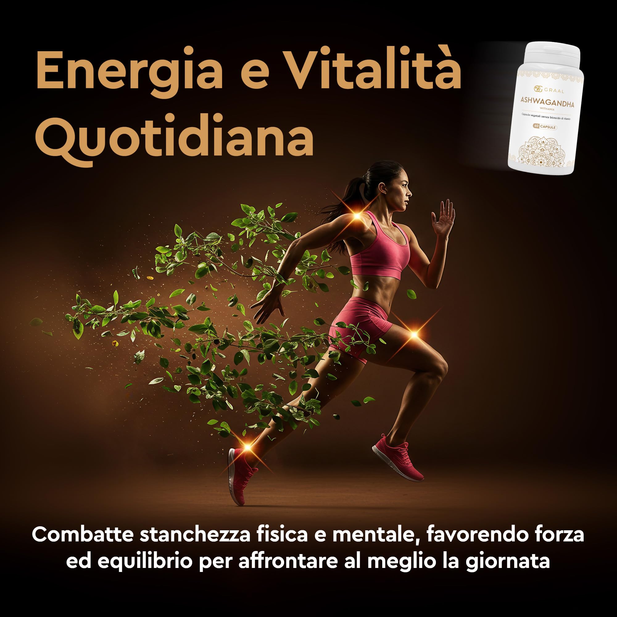 Graal Ashwagandha KSM-66 60 Capsule - Tonico Adattogeno Antistress, Migliora Sonno, Energia e Benessere Mentale, L’ashwagandha Ideale per Recupero Psico-Fisico