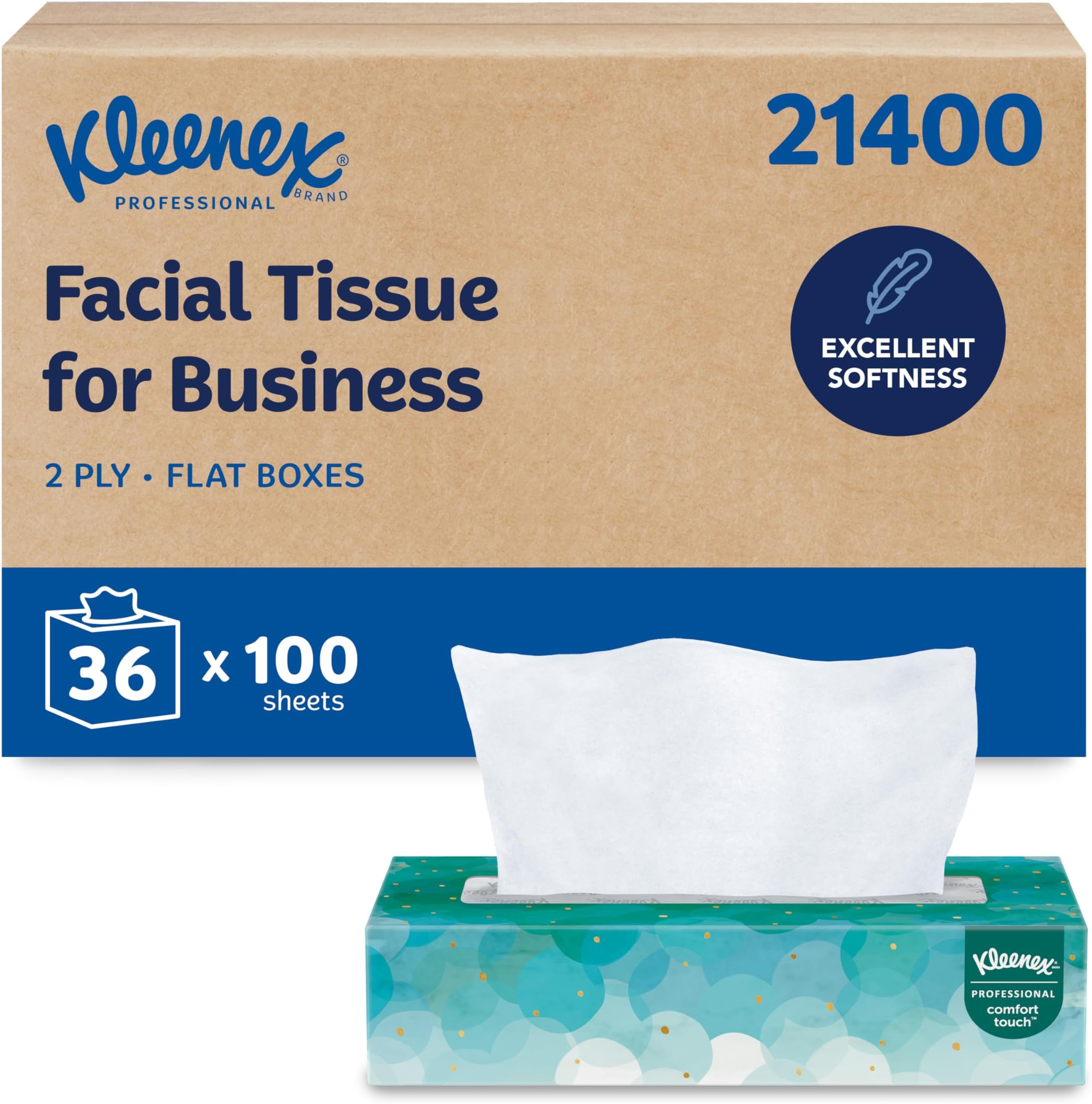 Kleenex 21400 Facial Tissues, 2 Ply, White, 36 cartons x 100 Sheets