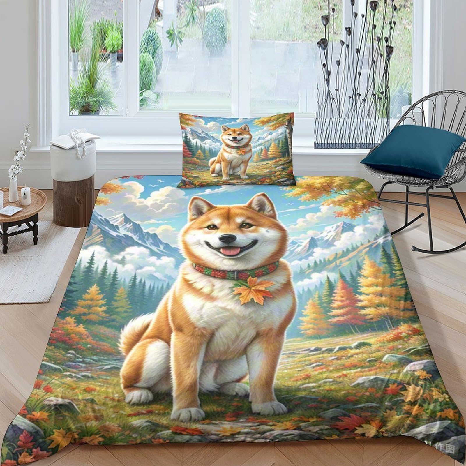 Housse de couette Shiba Inu à fermeture éclair cachée pour lit simple enfant et ado
