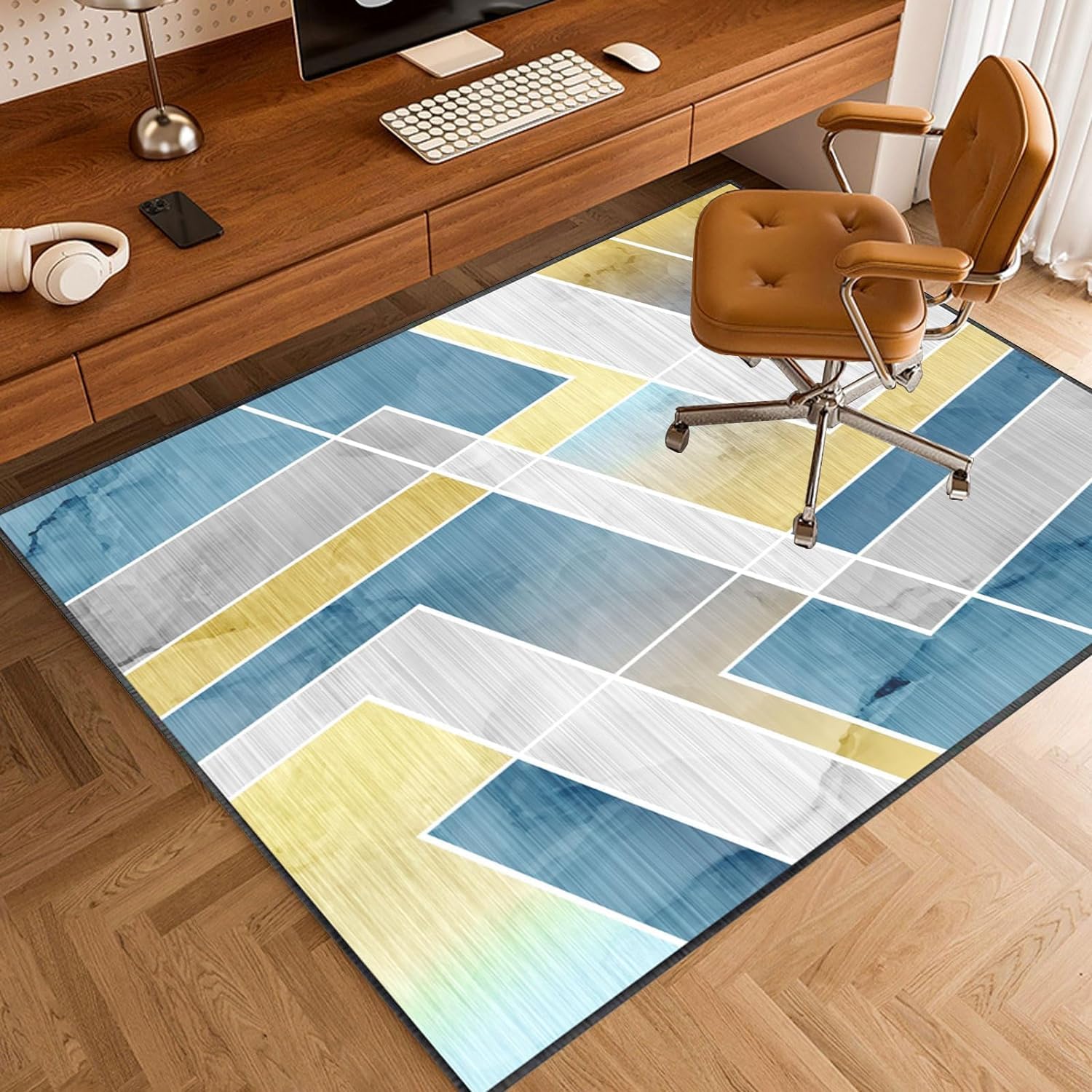 Drum Rug Office Chair Mat, Gaming Chair Mat for Hardwood Floors Protection Mat, Non-Slip Floor Mat Office Fabric Floor Protector Mat for Hard Floors-C||120x140cm