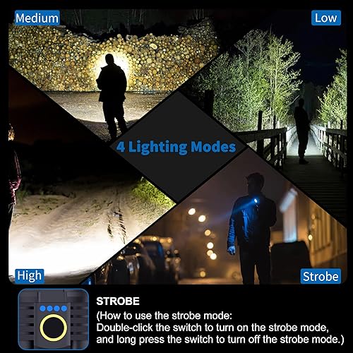 Miniatura 3 de Linternas LED superbrillantes de alto lúmenes, linterna táctica recargable de 990,000 lúmenes con 4 modos e impermeable, potente de mano de 12000