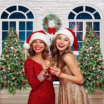 Christmas Backdrop for Photography with Socks Christmas Tree Backdrop for Family Gathering Party Supplies 12386(10x10FT)