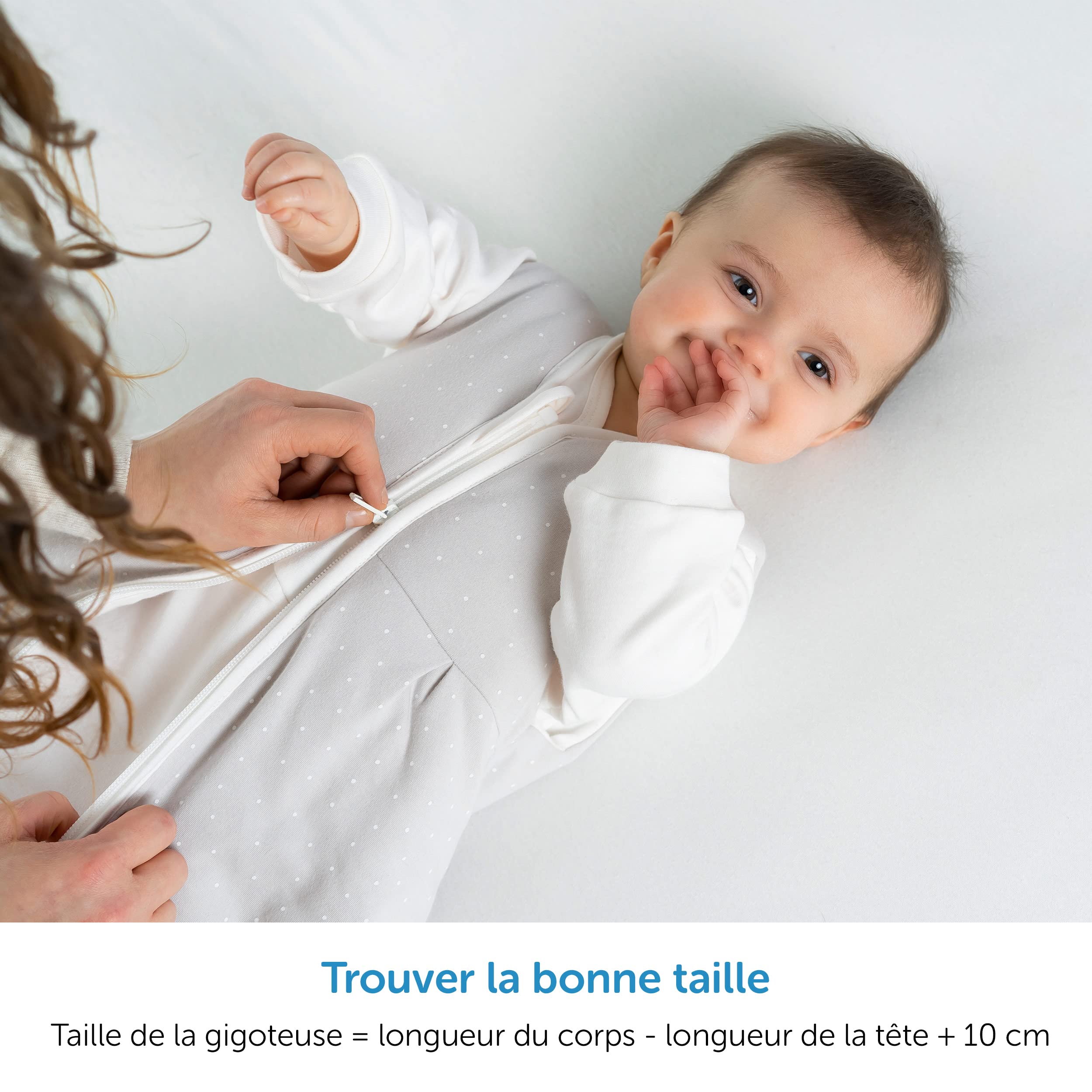 LaLoona Gigoteuse Bebe 4 Saisons (2 Pièces) - Turbulette Intérieur à Manches Longues (0,5-3,5 TOG), Testé OEKO-TEX® Standard 100, Coton - Gris Blanc Pois