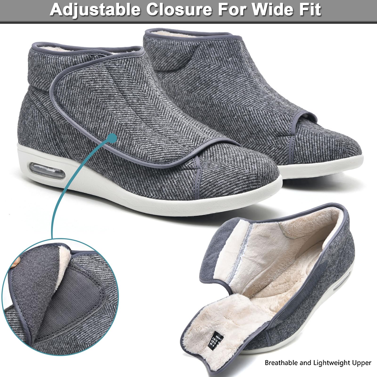 Winterschuhe Warm Diabetiker Schuhe, Herren Damen Extra Weit Gesundheit mit Klettverschluss Senioren Schuhe für Geschwollene Breite Füße Orthopädische Schuhe