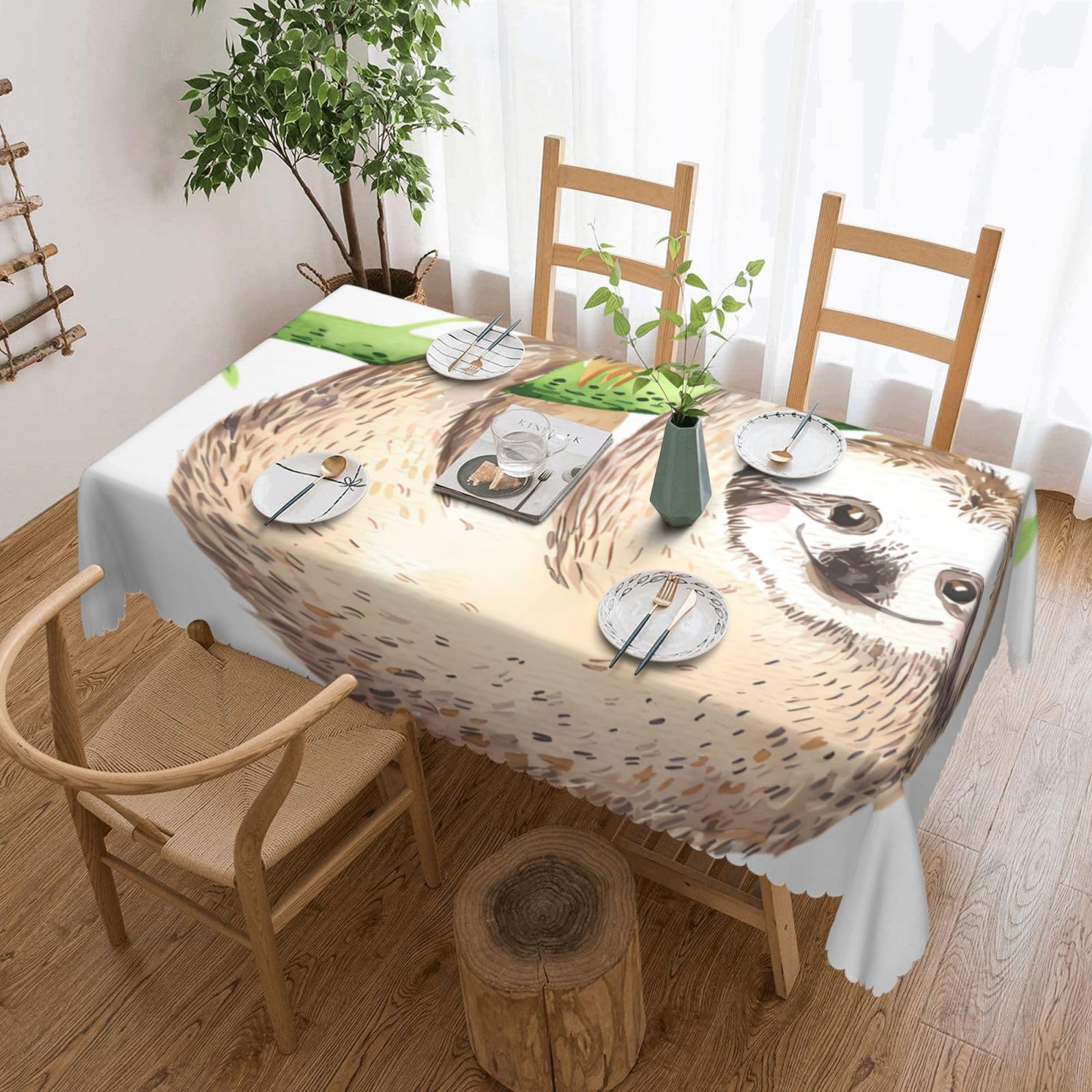 Nappe rectangulaire imprimée paresseux imperméable 183 x 137 cm pour table de salle à manger