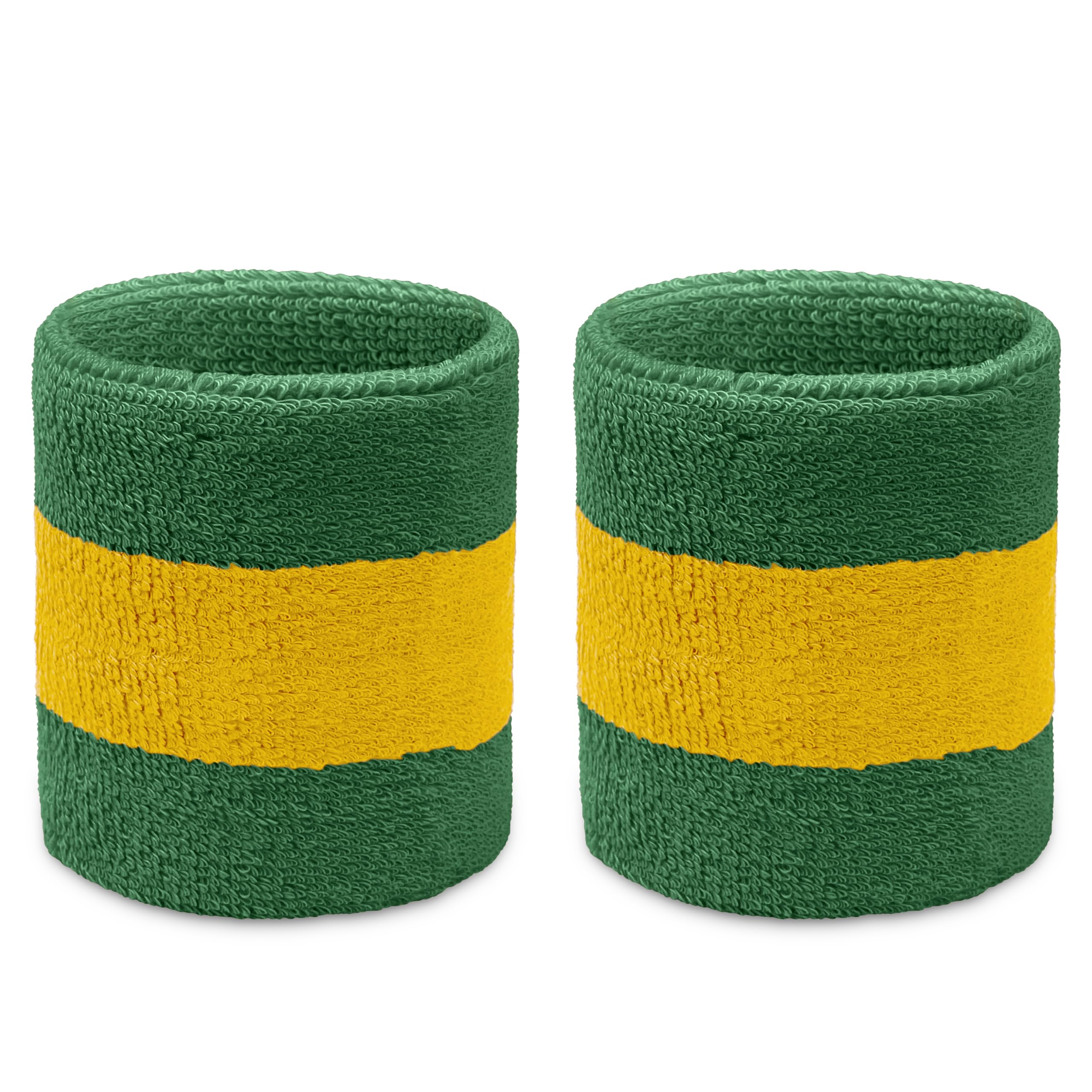 COUVER 2-Color Striped Wrist Sweatbands - Tennis, Basketball, Gym & Running Moisture Wicking Terry Cloth Athletic Sports Wristbands for Men, Women & Youth, Green/Yellow/Green
