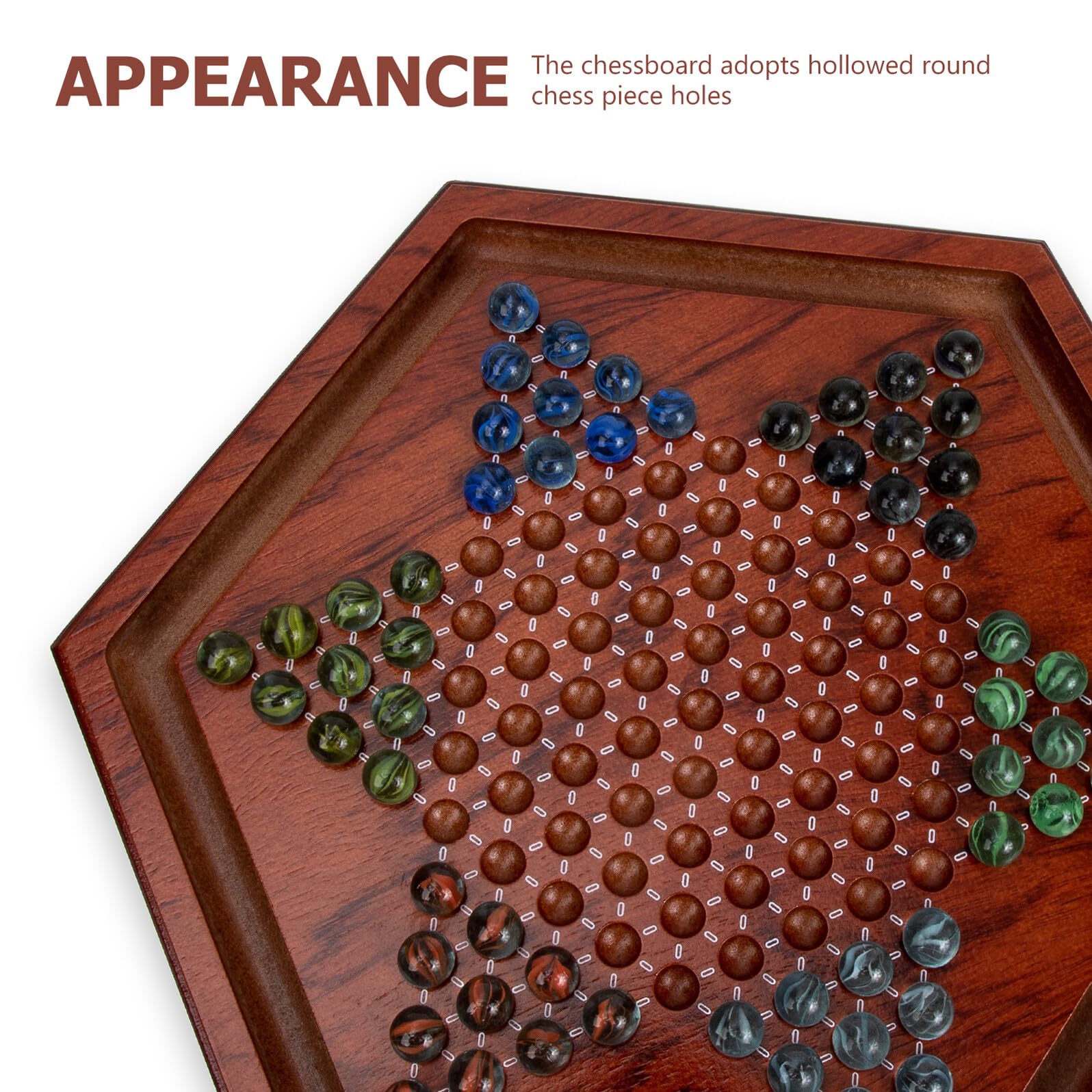 Jeu de Dames Chinoises en Bois, 1 Set, Plateau Hexagonal