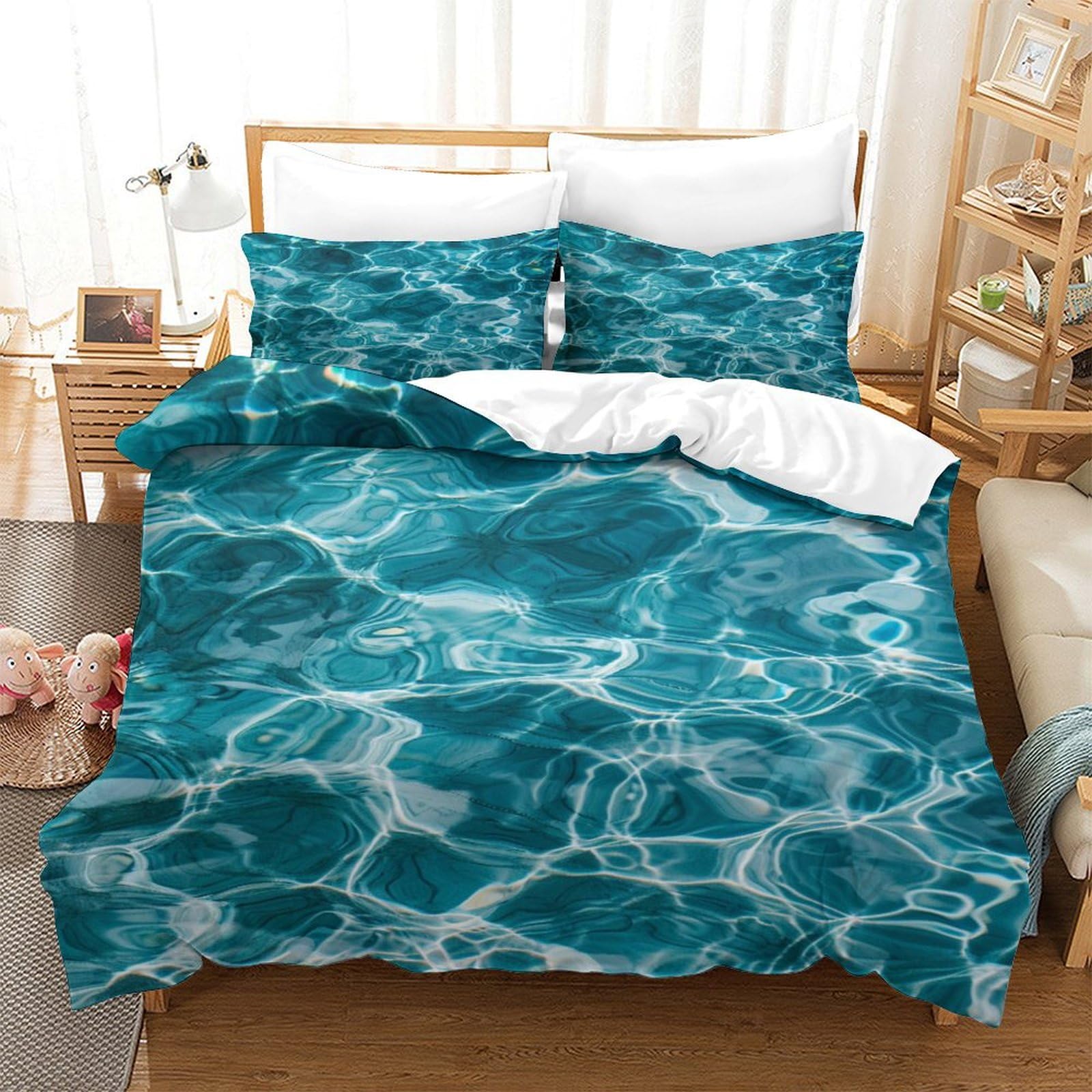 P1s9u7w5y Water Ripple-1 3D Printed Water Ripple Duvet Cover Set 3Pcs Microfiber Ocean Wave Bedding Set Double（200X200cm）