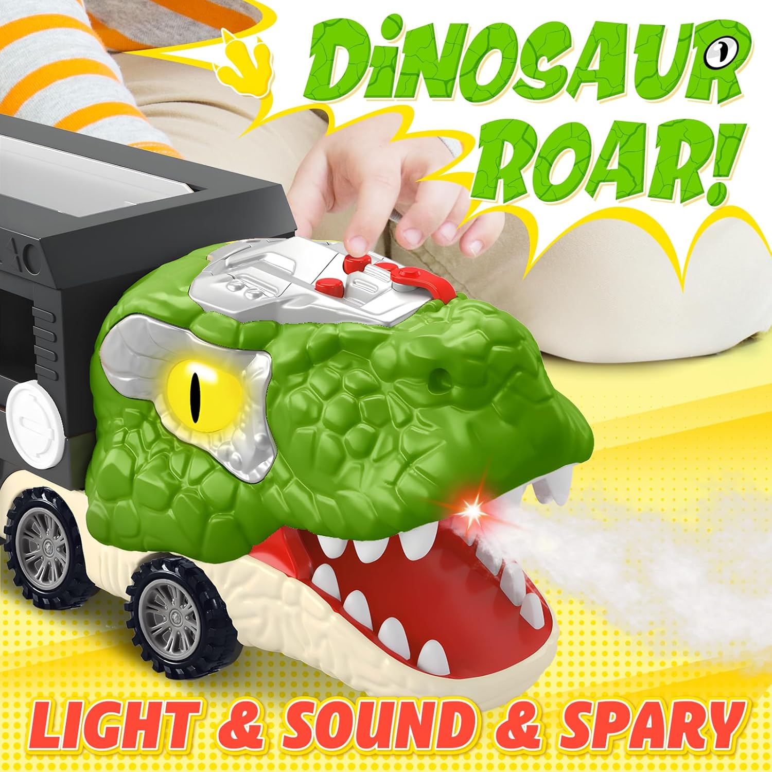 Dinosaur Toys for Kids Age 3-5 5-7, 17 Inch Big Dinosaur Truck with Sounds & Lights & Spray for Boy, Dinosaur Truck Carrier with 10 Mini-Cars, Xmas Birthday Gifts for Toddlers 3 4 5 Year Old