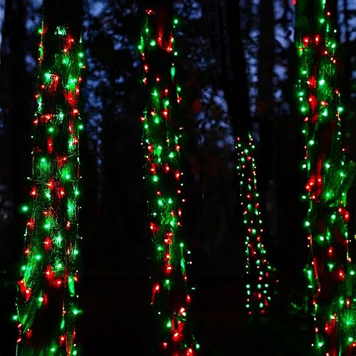 Miniatura 5 de Luces de Navidad rojas y verdes, 1000 luces LED de 328 pies para árbol de Navidad enchufables con 8 modos, tira de luces de Navidad impermeables