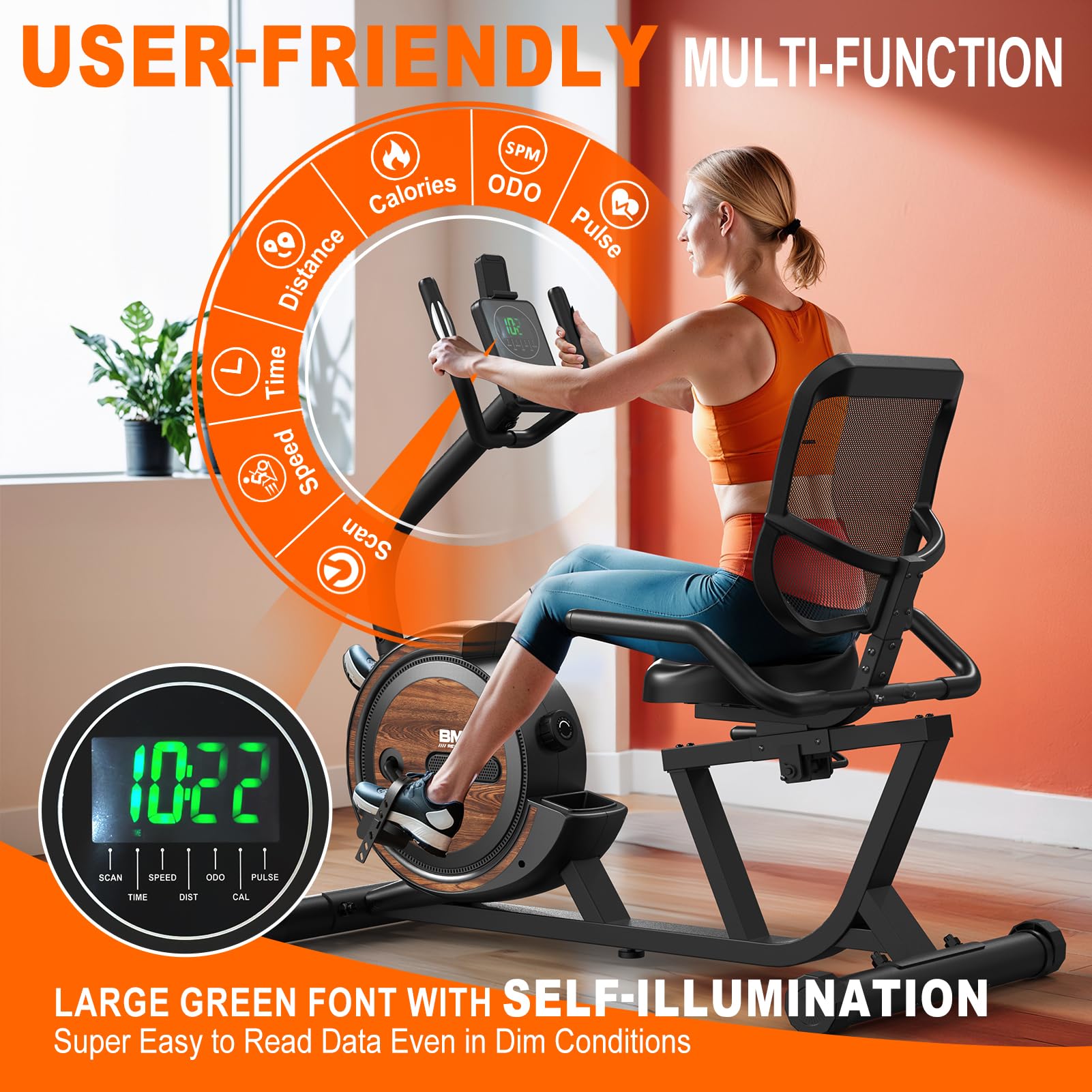 BM5 Liegeergometer - 150kg belastbar, für Zuhause, Fitness & Rehabilitation - 16 magnetische Widerstandsstufen, selbstleuchtendes Display, Bluetooth - Liegefahrrad Heimtrainer
