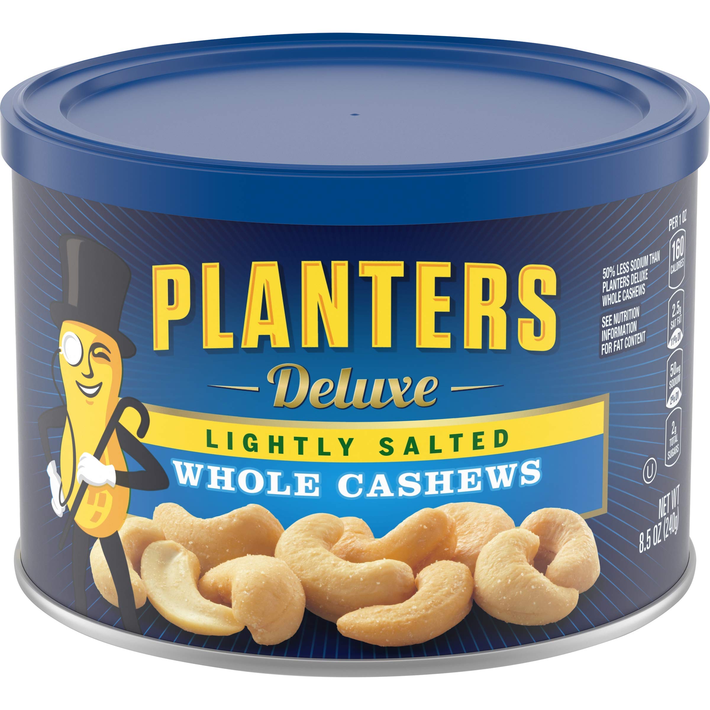 Planters Whole Cashews, Lightly Salted, 8.5 Ounce Canister (Pack of 3)