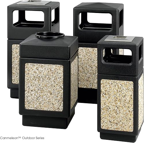 Vista 9 de Safco Products Canmeleon - bote de basura para interiores y exteriores, con tapa abierta, color negro, cinco paneles acanalados, capacidad de 30
