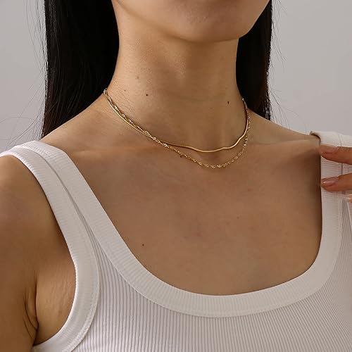 Miniatura 5 de Cadena de serpiente chapada en oro de 18 quilates, collar de espiga en capas, gargantilla para mujer, collares delicados con dije de lunares,