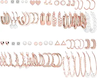 36 Pairs Gold Earrings Set for Women Girls, Fashion Pearl Chain Link Stud Drop Dangle Earrings Multipack Statement Earring Packs, Hypoallergenic Earrings for Birthday Party Christmas Jewelry Gift