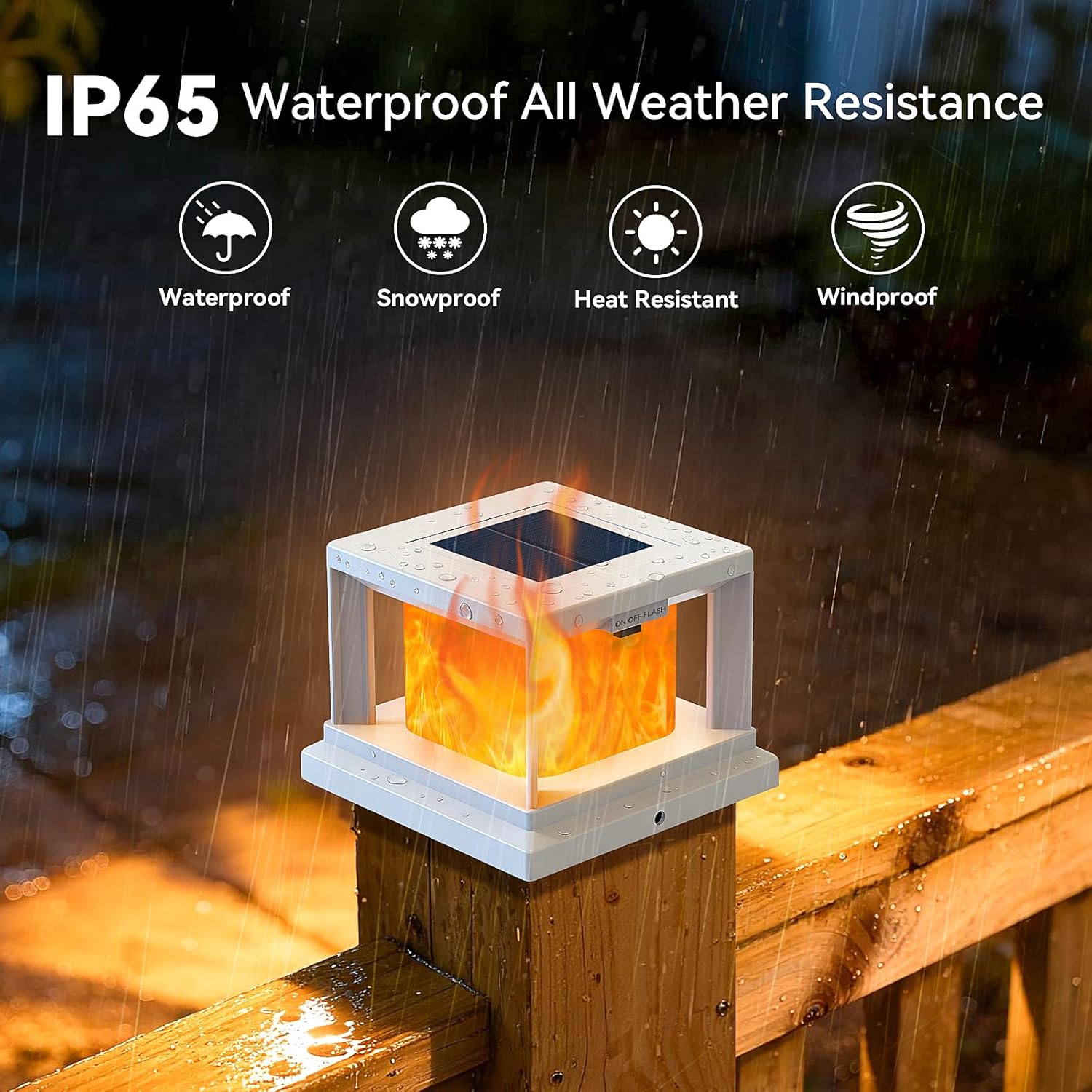 Solar Post Cap Lights Outdoor with Flickering Flame, Waterproof Solar Powered Deck Post Flame Light for 4x4 Wooden/Vinyl, White High Brightness SMD LED Fence Light for Yard, Porch, Halloween, 12-Pack