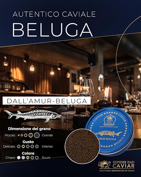 Sepehr Dad Caviar Caviale Beluga Amur 50g (caviale di storione ibrido) | Uova di pesce di classe A | allevamento Cn | 50 g - 2