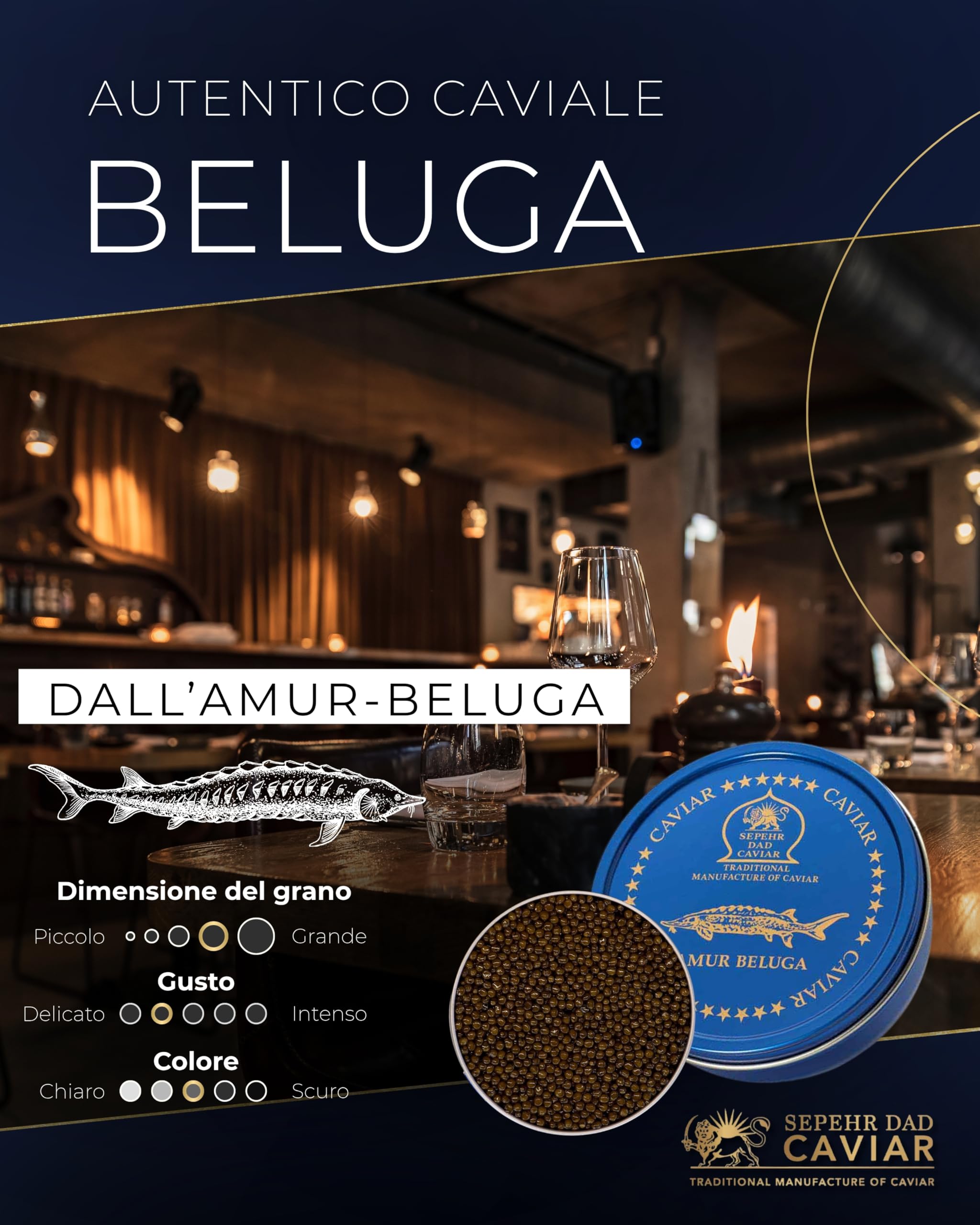 Sepehr Dad Caviar Caviale Beluga Amur 50g (caviale di storione ibrido) | Uova di pesce di classe A | allevamento Cn | 50 g - 2