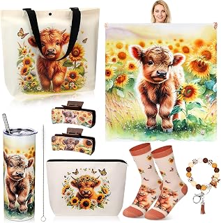 FoldTier 8 Pcs Highland Cow Gifts for Women with Blanket and 20 oz Tumbler