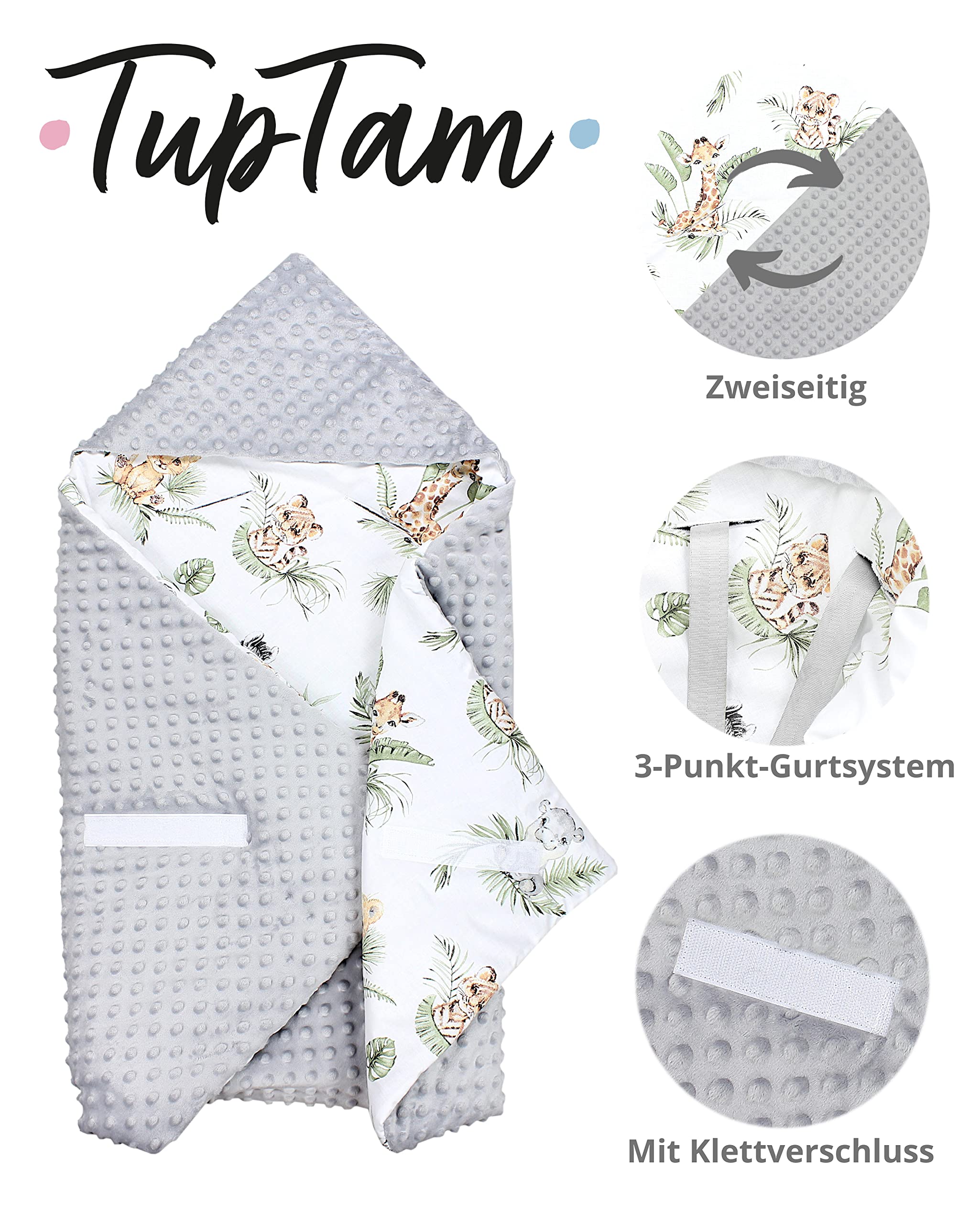 TupTam Couverture de Bébé 85 x 85 cm pour Siège Auto Buggy Coque Universelle Minky Coton