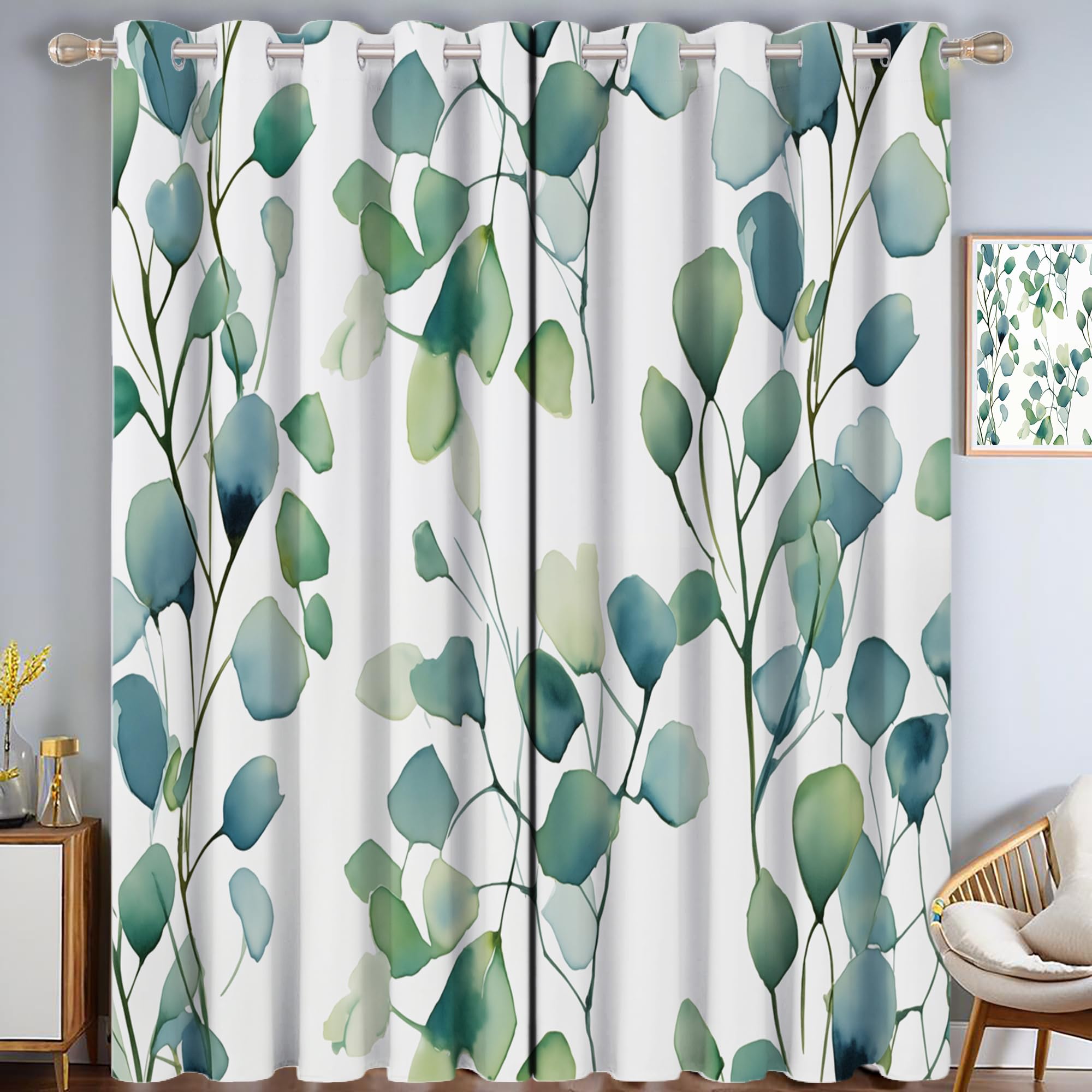 Rideau occultant 3D eucalyptus 140x225cm pour chambre et salon