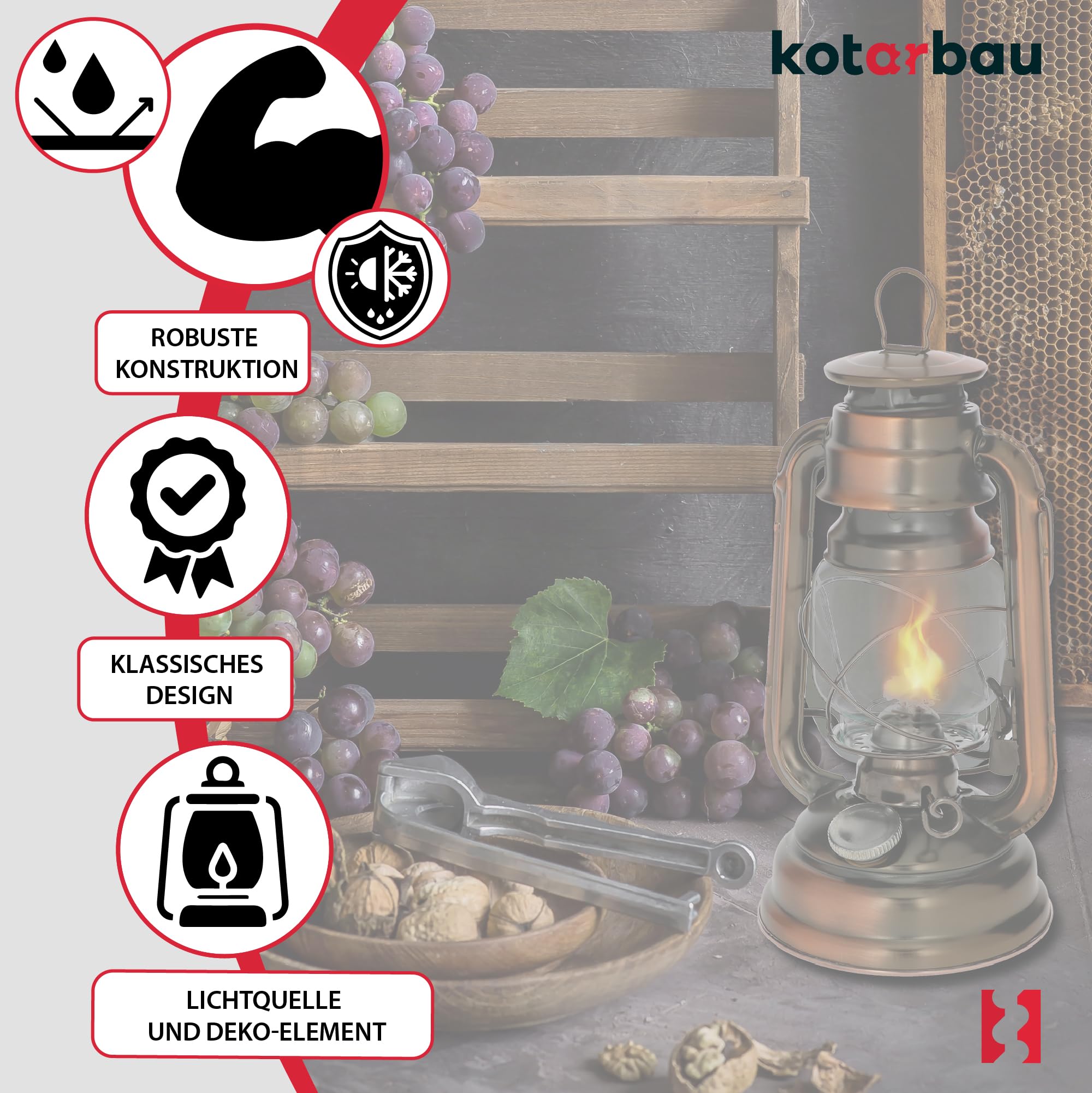 KOTARBAU Lampe à huile avec support pour mèche de pétrole rechargeable avec mais lampe tempête et lampe de table en bronze
