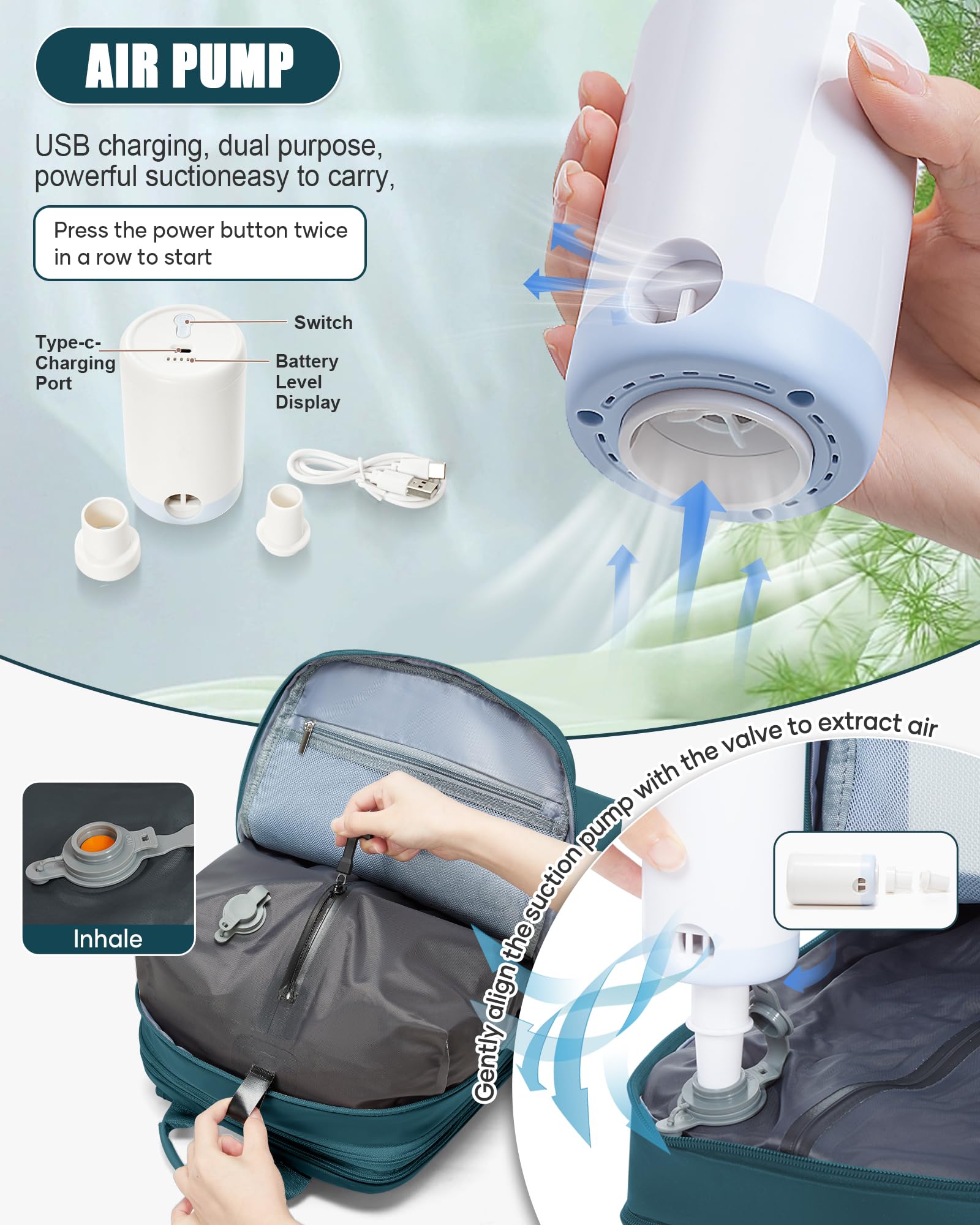 BJLFS Zaino da Viaggio con Sottovuoto Ryanair 40x30x20 Wizzair Bagaglio a mano 40x20x25 Ryanair con Pompa Borse da Cabina per Easyjet 45x36x20 con compressione sottovuoto,Zaino Casual per Laptop