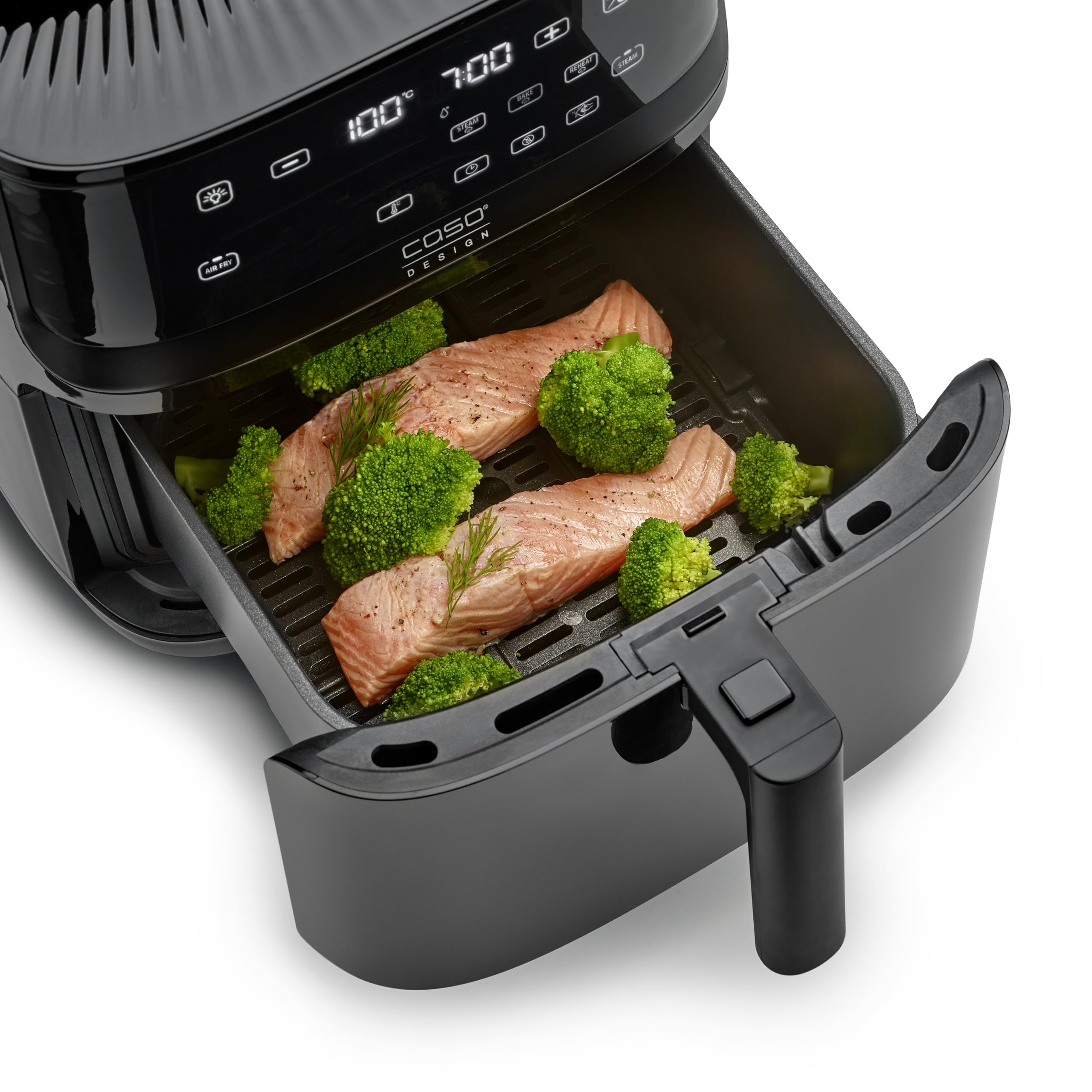 CASO AirFry & Steam 700 – Friggitrice ad aria calda e piroscafo – Il cibo diventa croccante all'esterno e succoso all'interno, extra grande volume del cestello 7 litri, piroscafo e aria fryer,