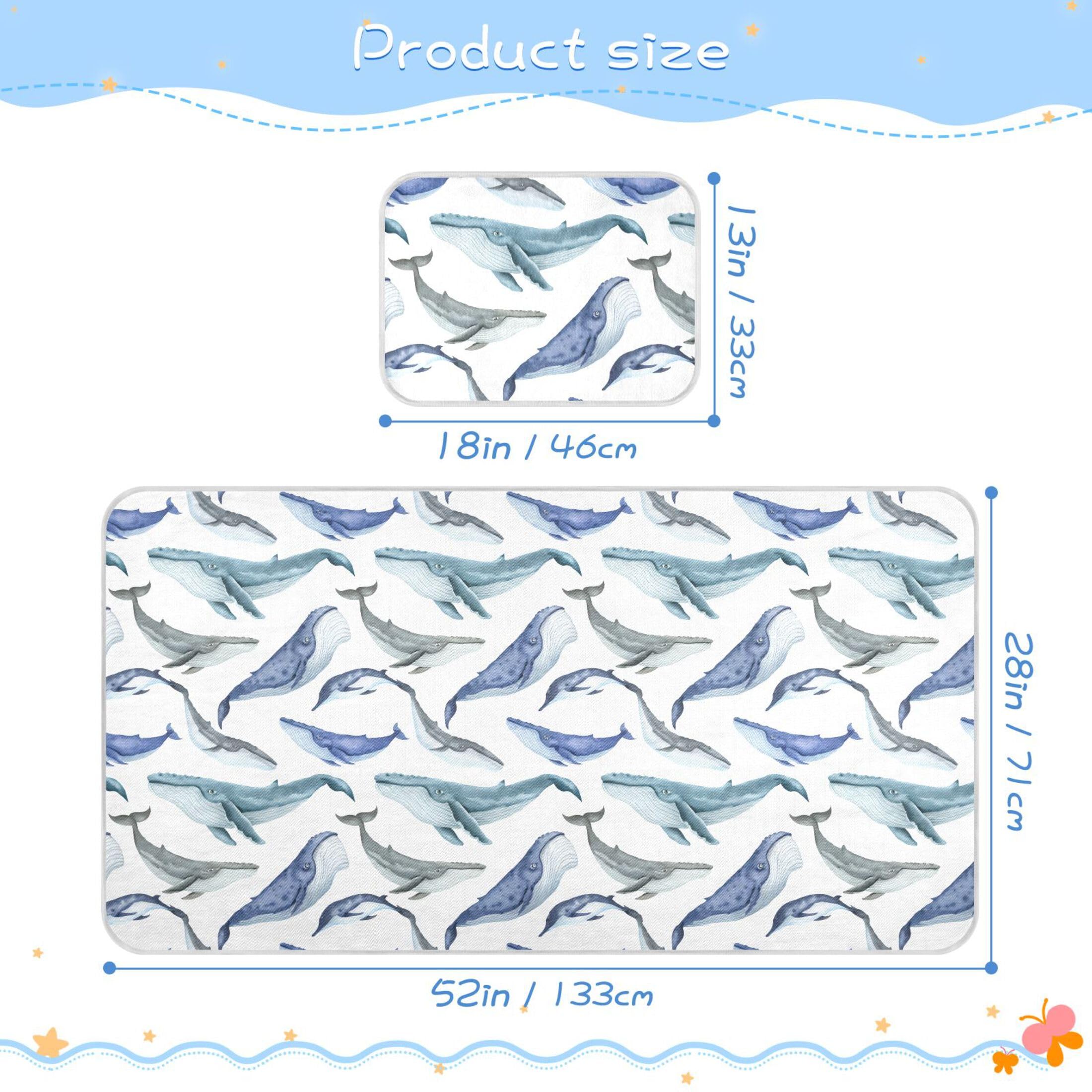 Takiito Whales Baby Cooling Mattress Pad, Soft & Breathable Cooling Mat Keep Baby Cool in Summer 28x52 in, Nursery Essential