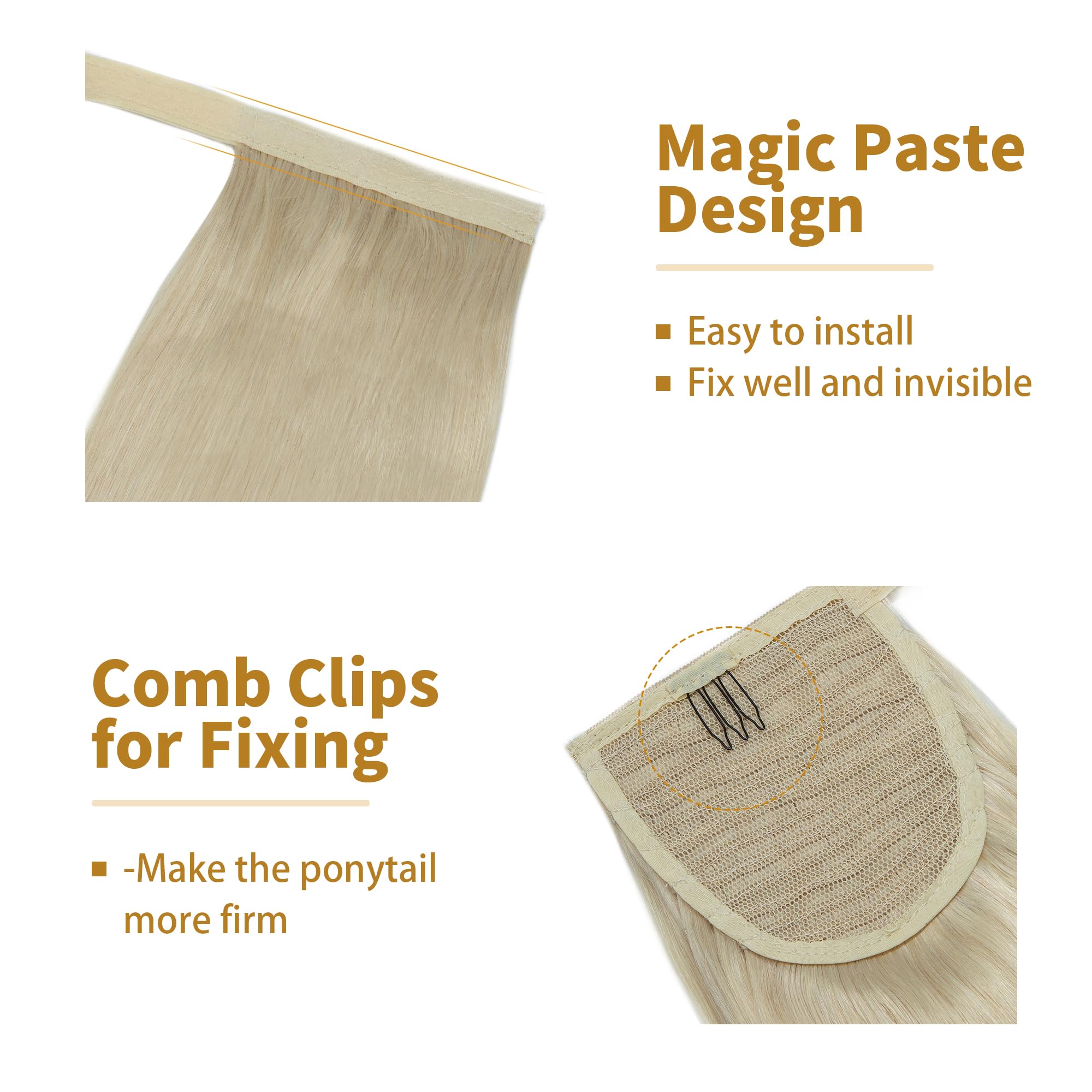 SEGO Coda Capelli Extension Clip Coda di Cavallo 100% Remy Human Hair Lisci Naturali Ponytail Aderire 45cm-90g # Biondo Platino