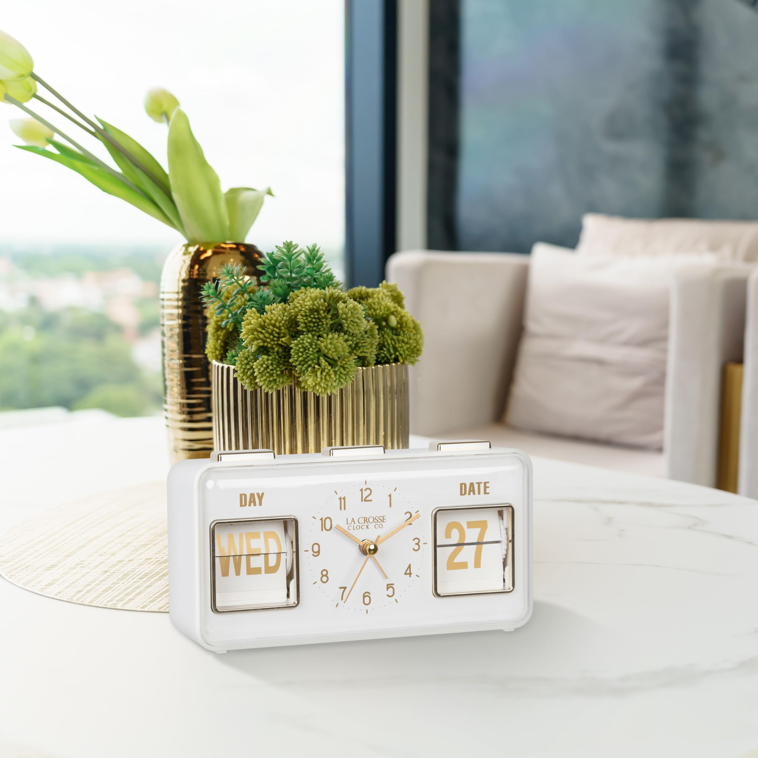 La Crosse Clock 636-379W Daily Flip White Tabletop Alarm Clock