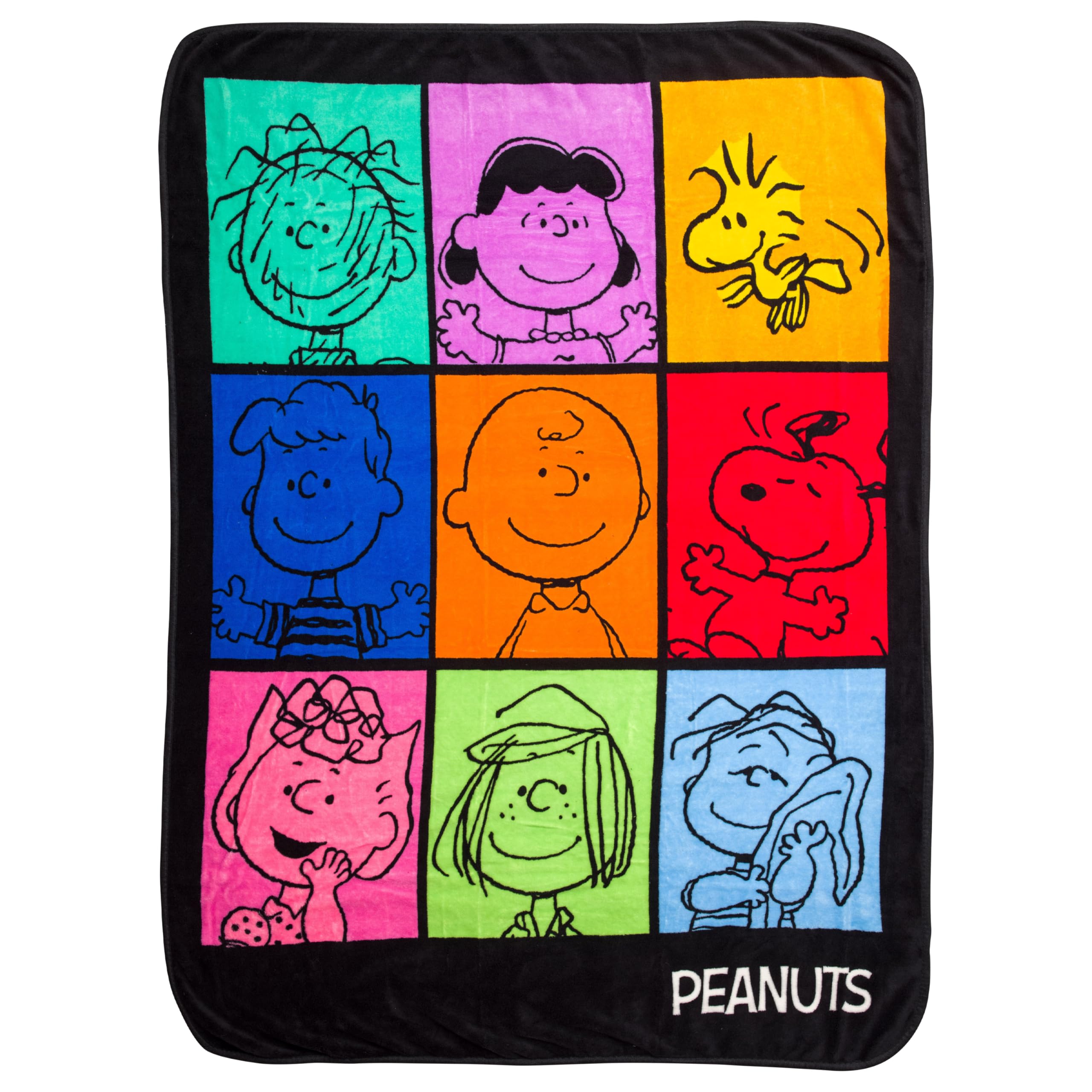 Silver Buffalo Peanuts Multicolor Character Grid Fleece Throw Blanket - 45 x 60 Inches | Soft and Cozy Blanket